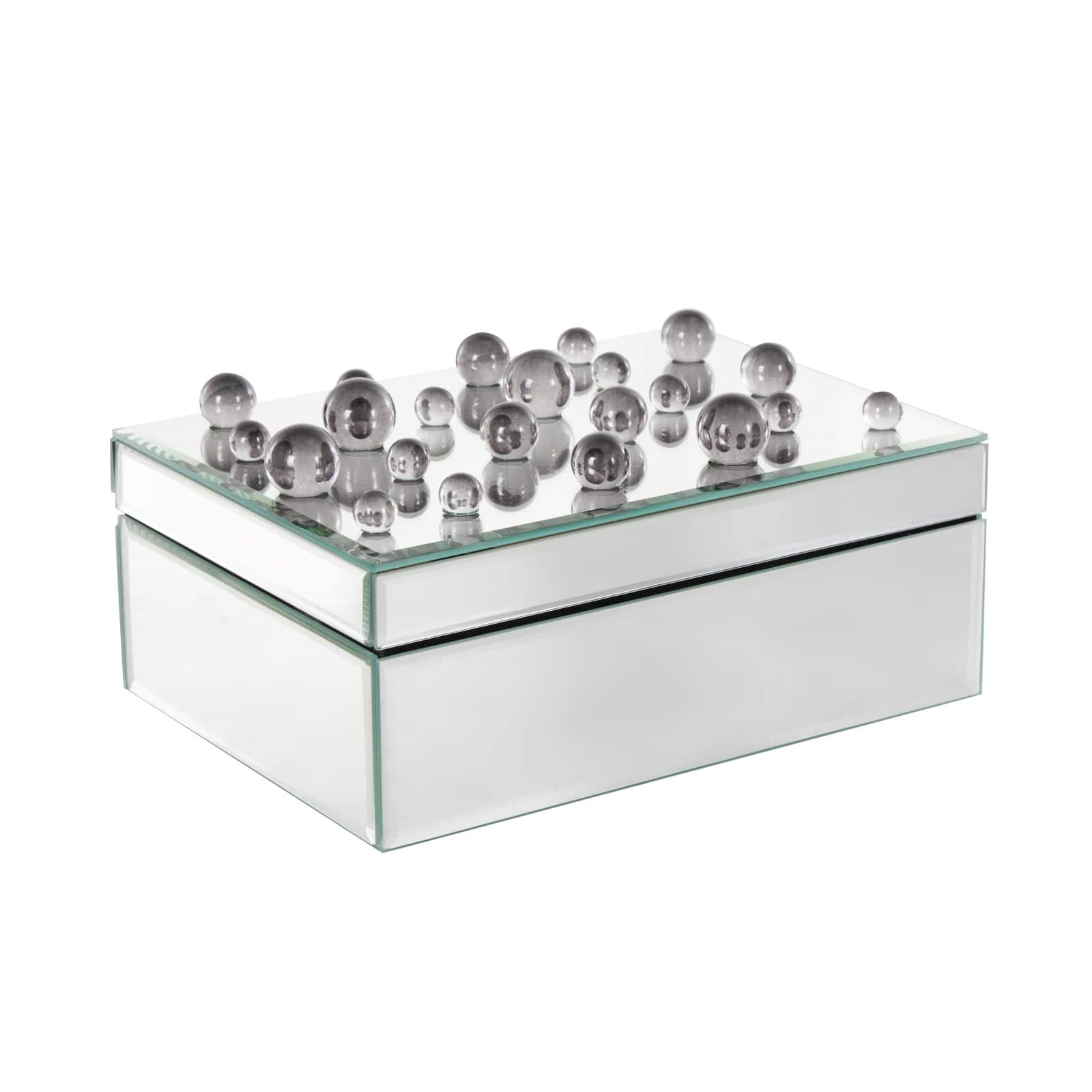 9.75" x 7" x 4.75" Silver Glass Mirrored Decorative Jewelry Box with Black Bubble Textured Balls