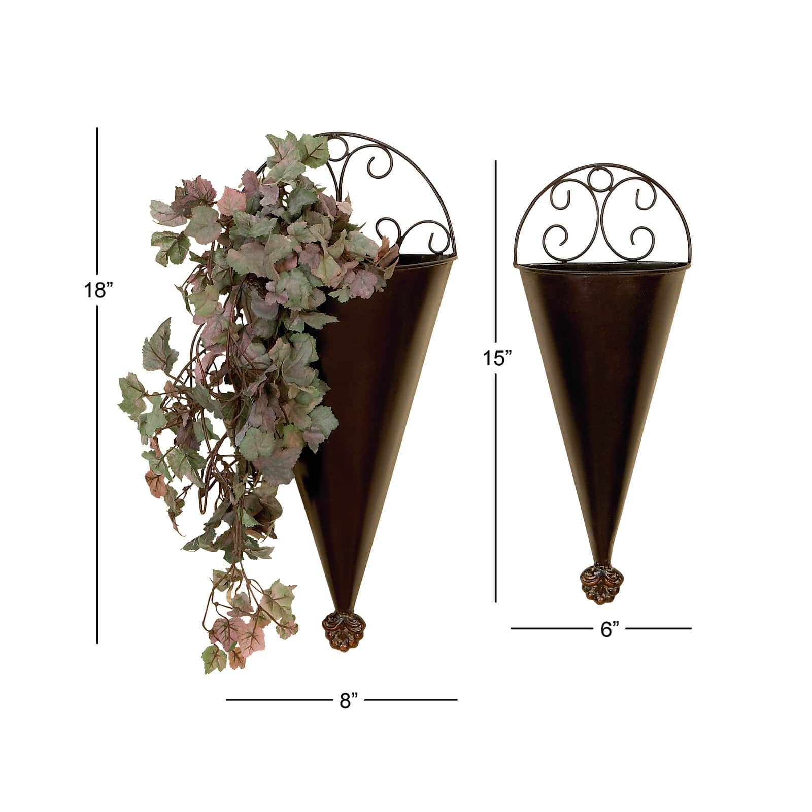 Black Metal Cone Rustic Planter Set