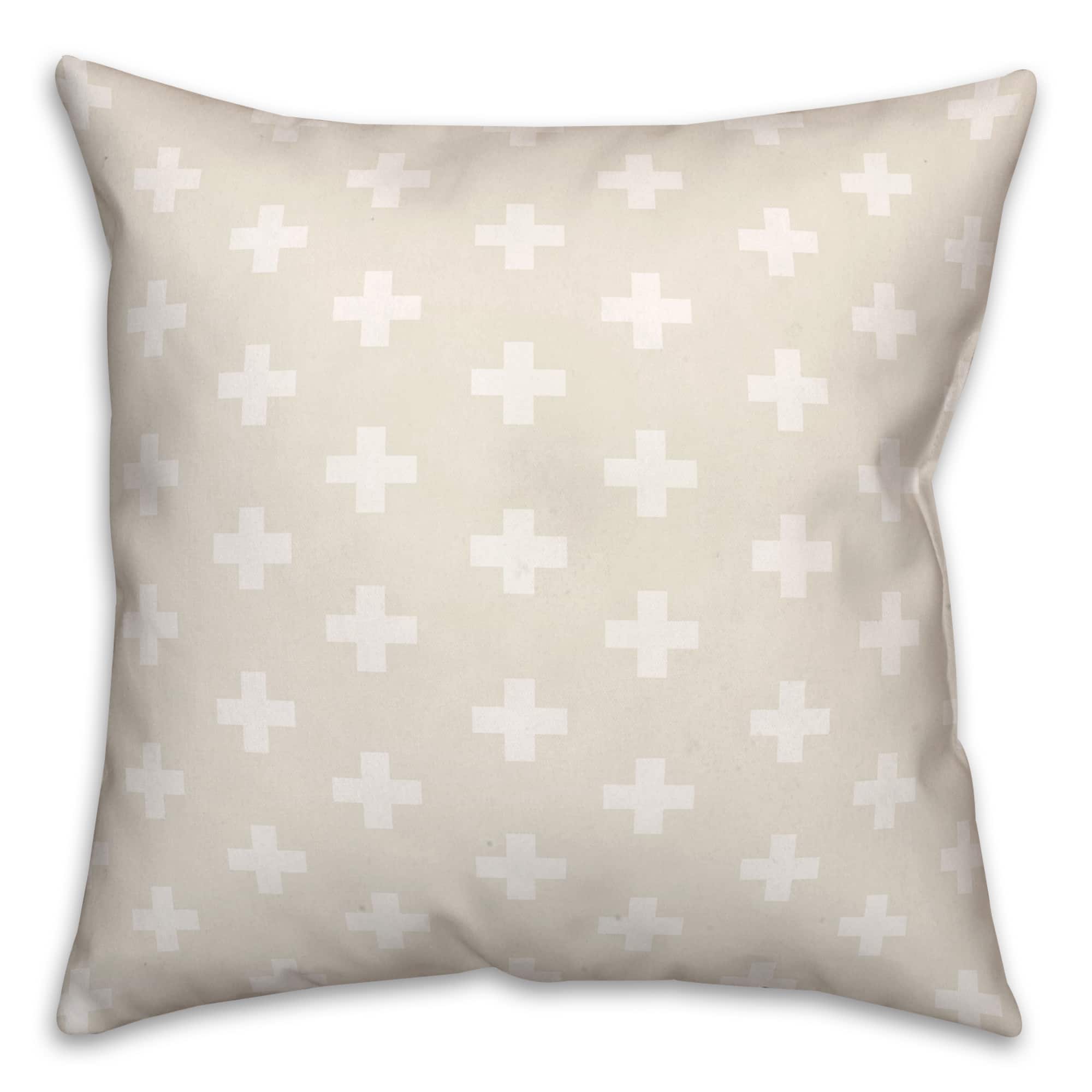 Beige & White Swiss Cross Pattern Throw Pillow