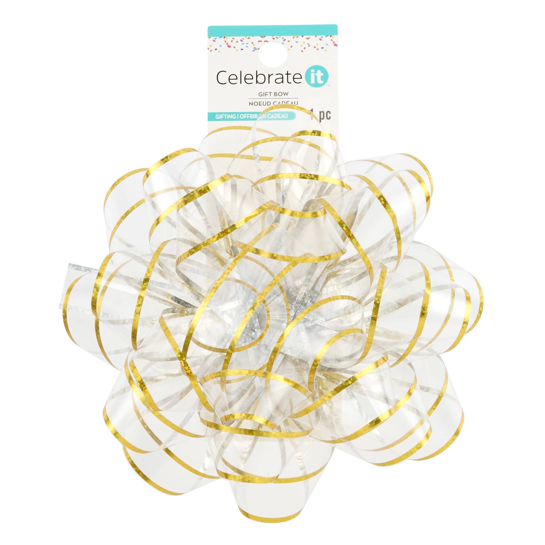 12 Pack: 6" Clear & Gold Trim Gift Bow by Celebrate It™
