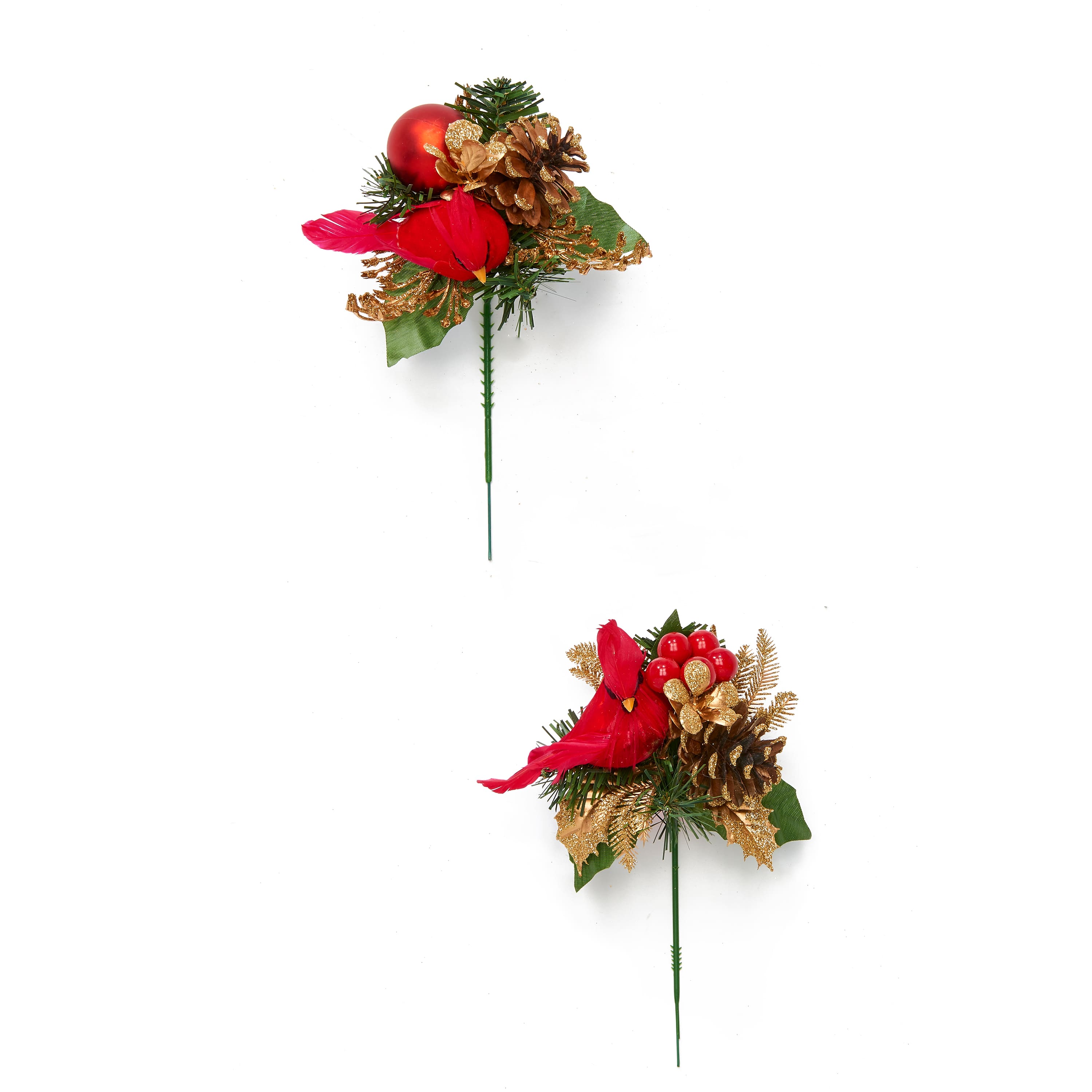 8" Christmas Cardinal Berry Cone Pick Set, 6ct.