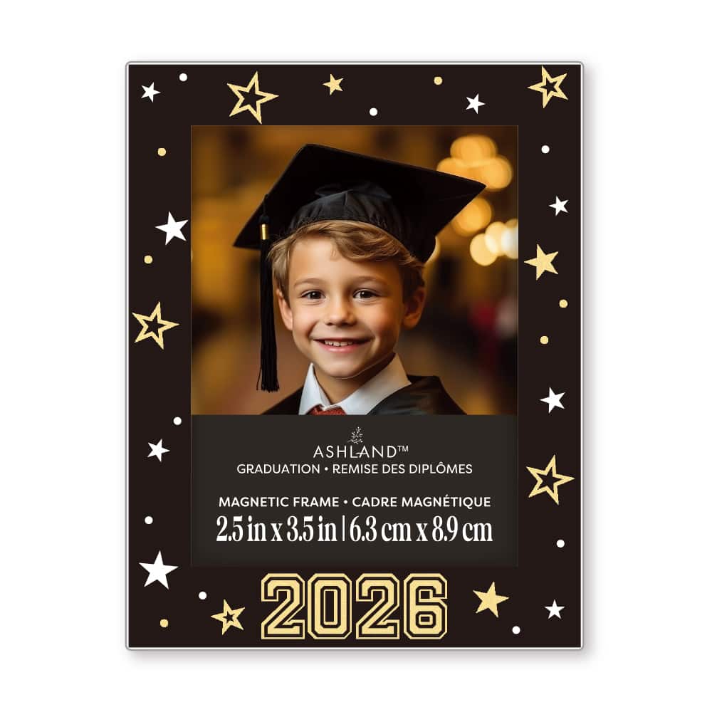 2.5" x 3.5" Black, Gold & White Stars 2026 Magnetic Frame, Graduation by Ashland®