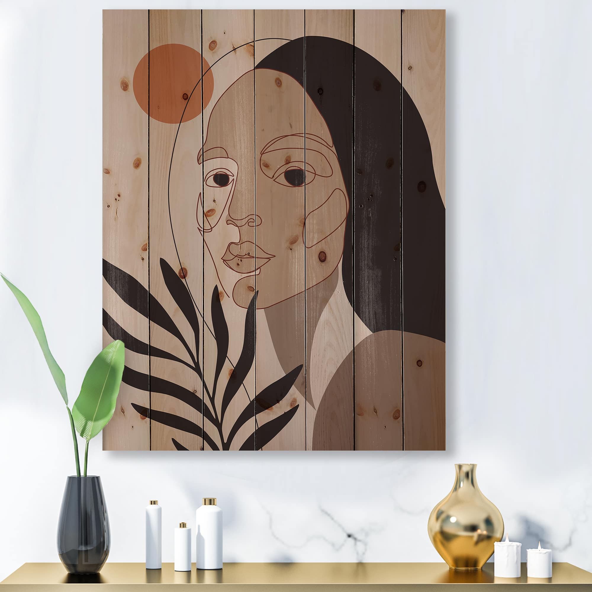 Designart - Retro Minimal Portrait of Young Woman