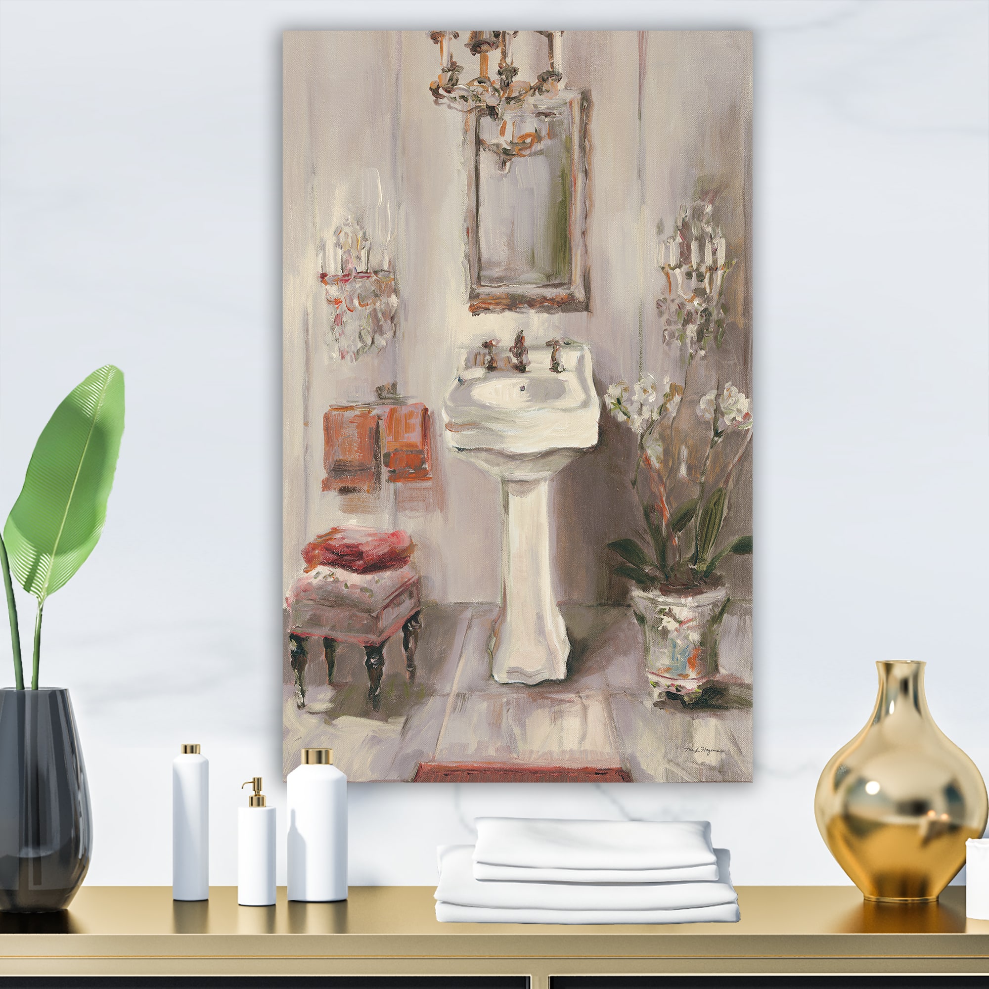 Designart - French Bath La baignoire I - Traditional Bathroom Premium Canvas Wall Art