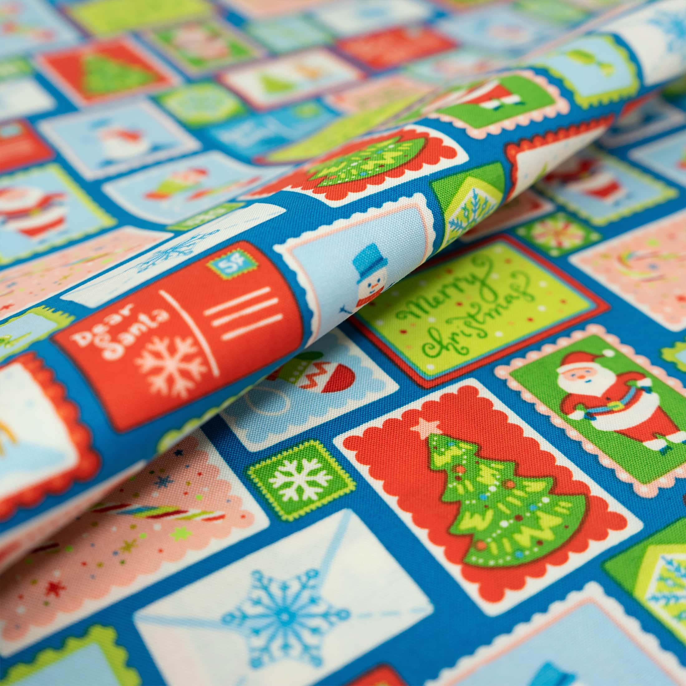SINGER Santa & Christmas Icons Post Card Print Ringspun Cotton Fabric