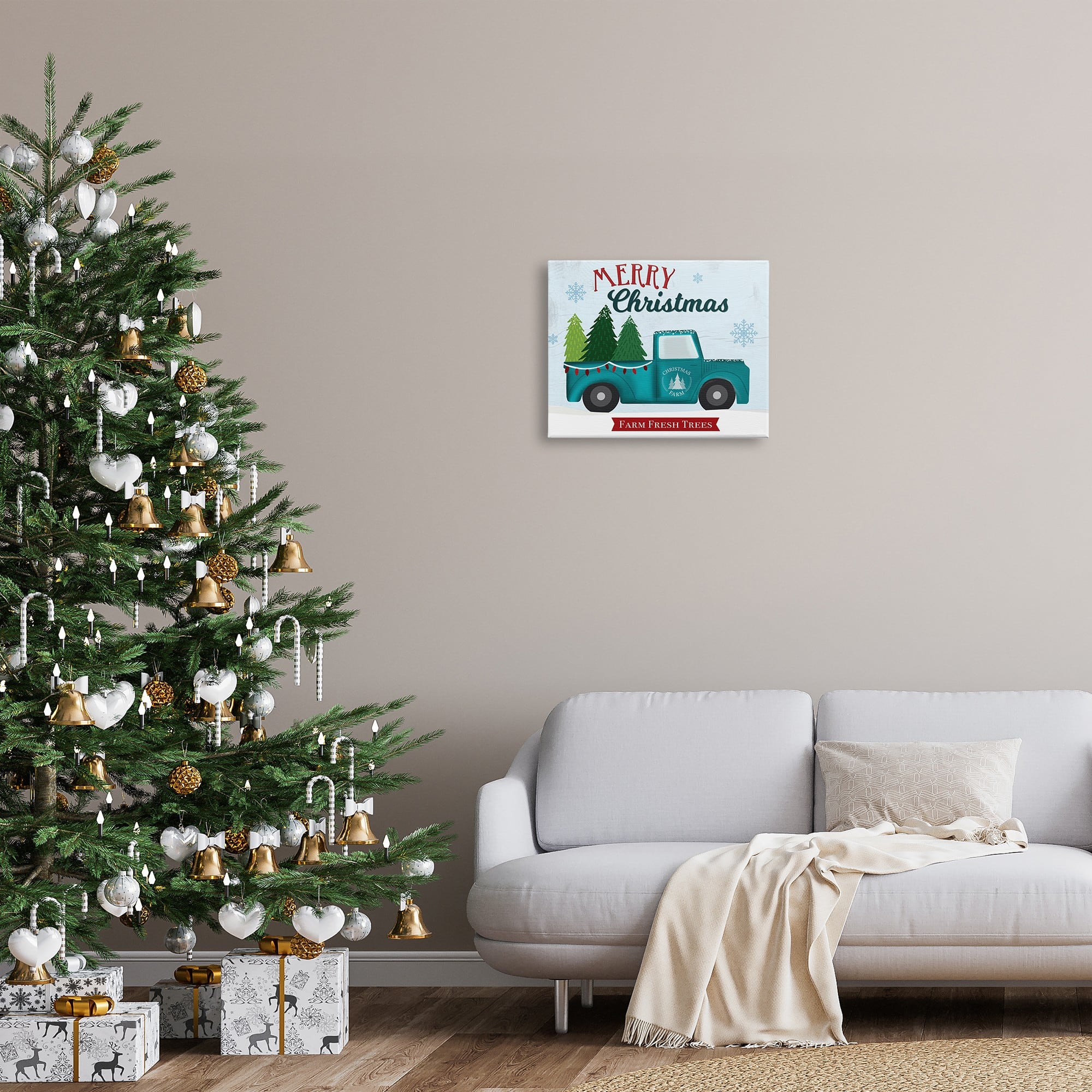 Stupell Industries Merry Christmas Farm Fresh Trees Sign Canvas Wall Art