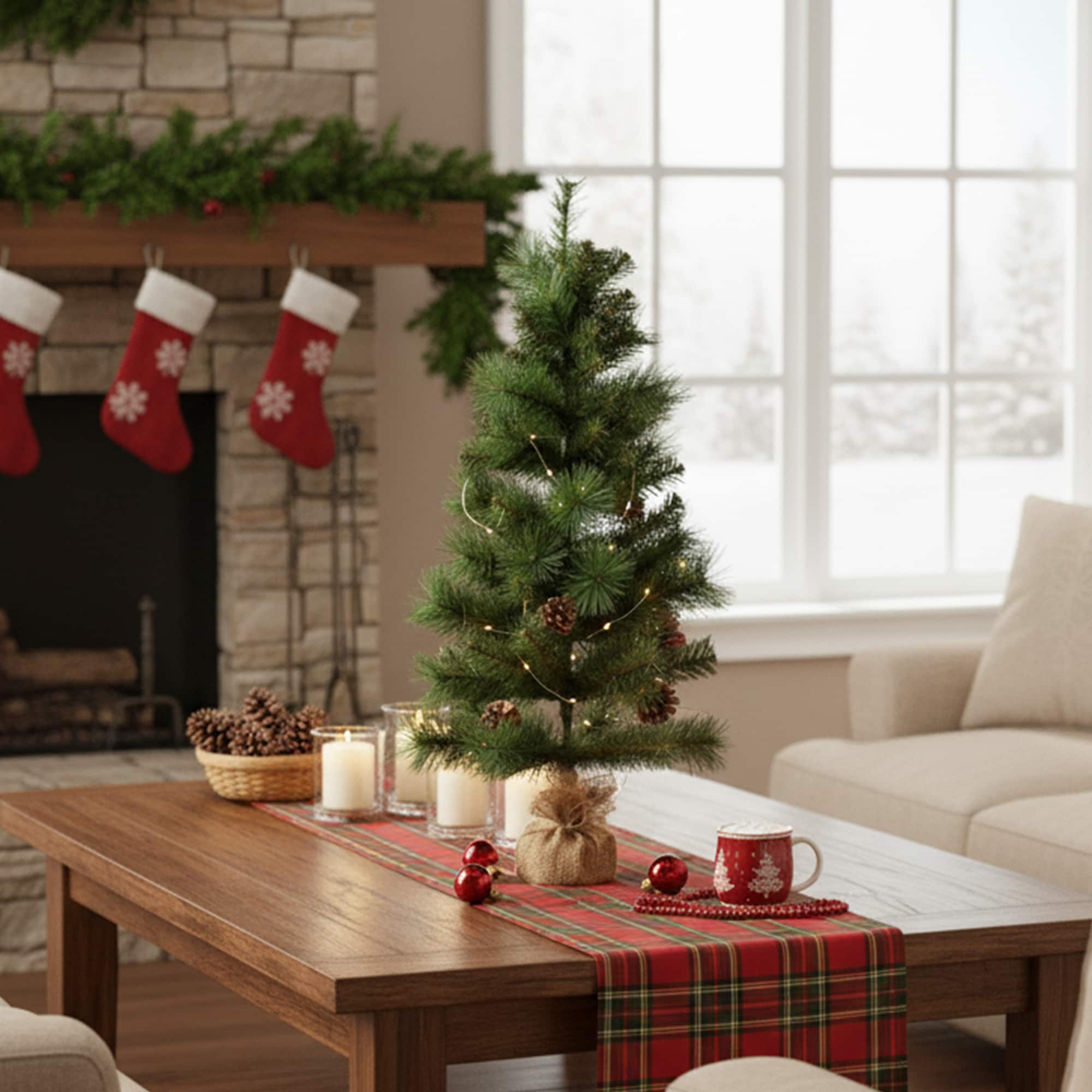 Northlight 39" Pre-Lit Mixed Pine & Pinecones Artificial Christmas Tree in Jute Base