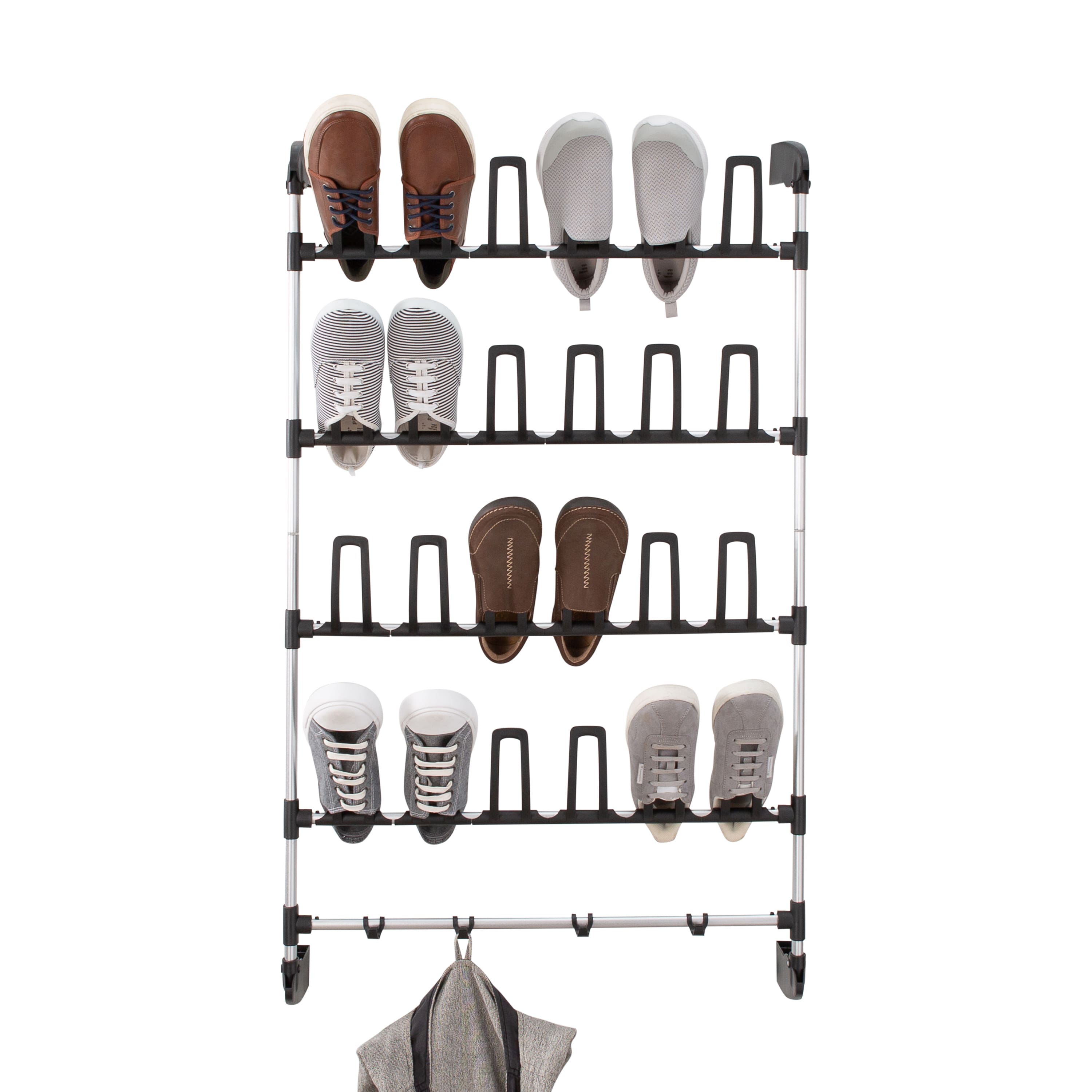 Organize It All 12 Pair Over the Door Shoe Rack with Accessory Hooks