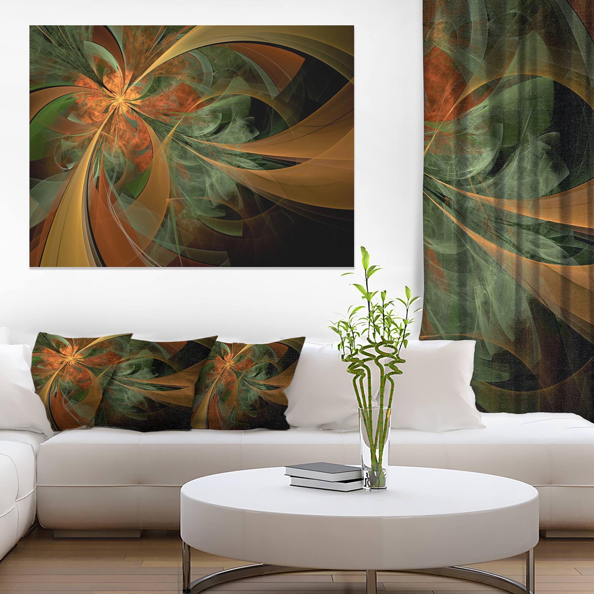 Designart - Symmetrical Orange Digital Fractal Flower - Floral Canvas Art Print
