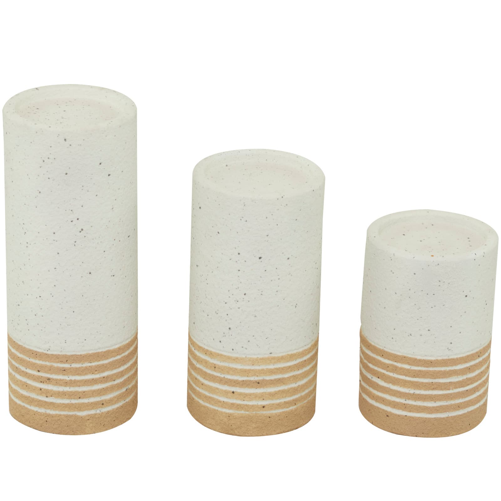 White Metal Striped Pillar Candle Holder Set
