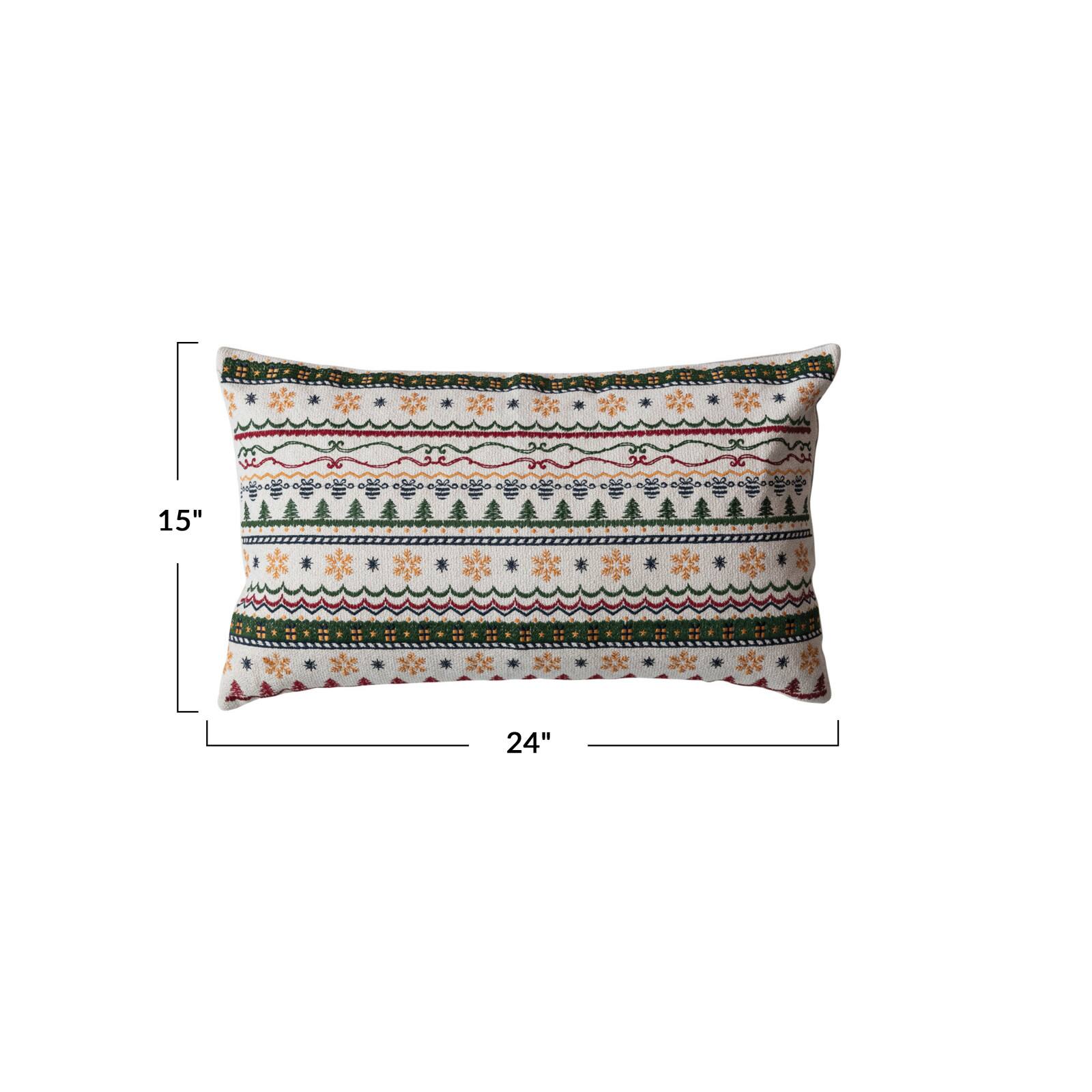 Hello Honey® 24" x 15" Embroidered Tree & Snowflake Stripes Lumbar Throw Pillow
