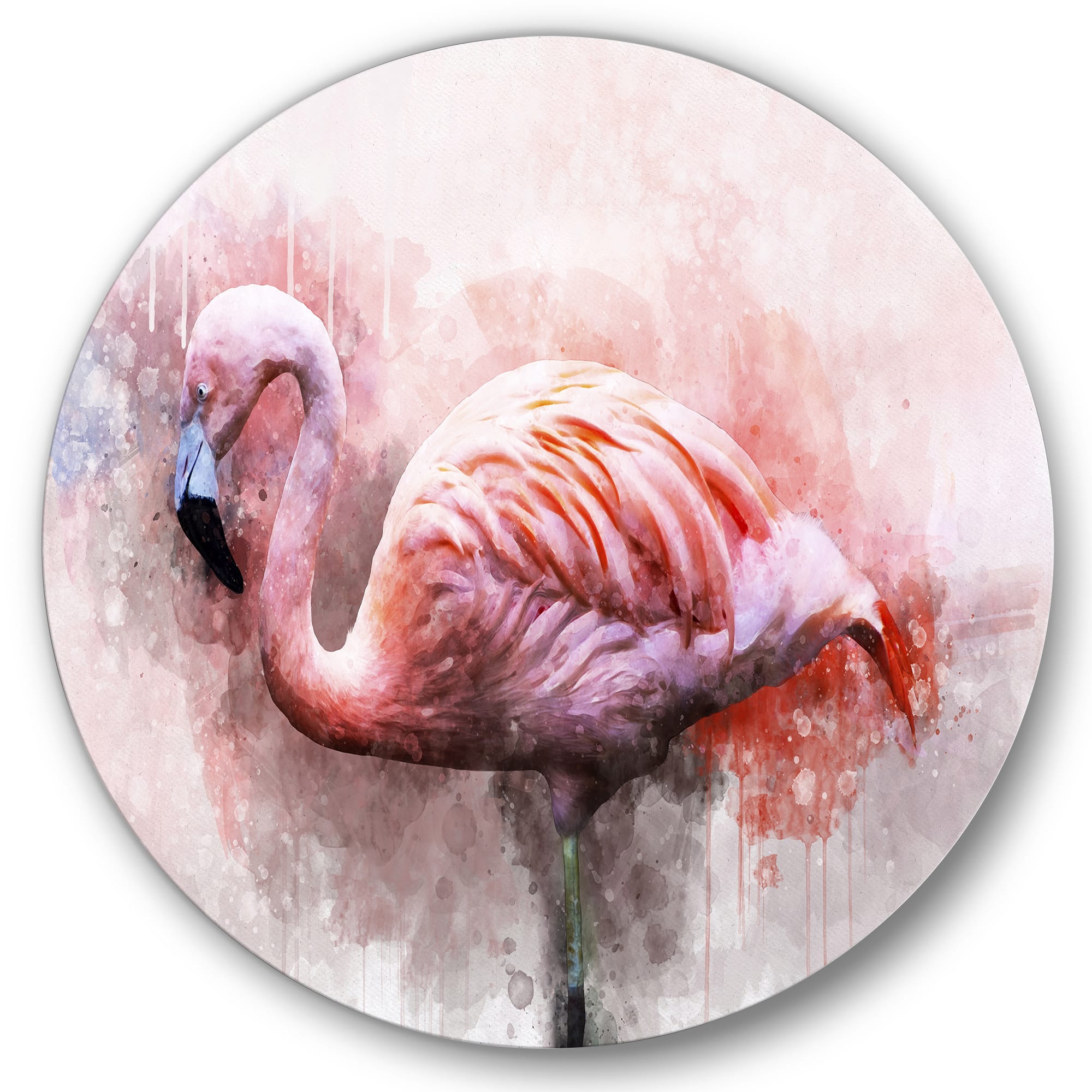 Designart - Portrait of Pink Flamingo V - Farmhouse Metal Circle Wall Art