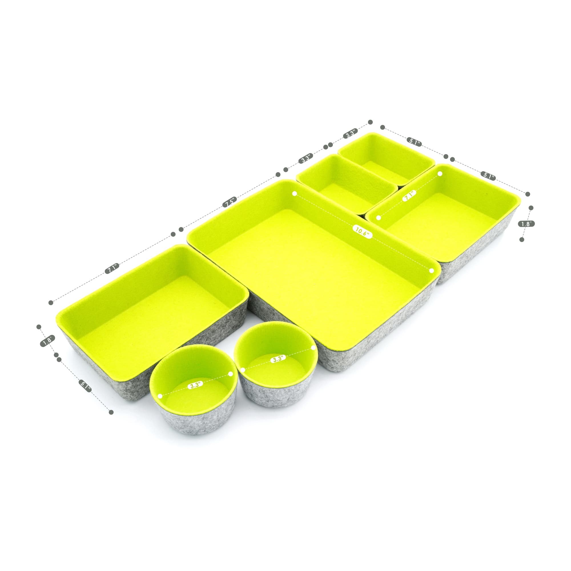 Welaxy 7 Piece Felt Round Cups & Trays Drawer Organizer Set