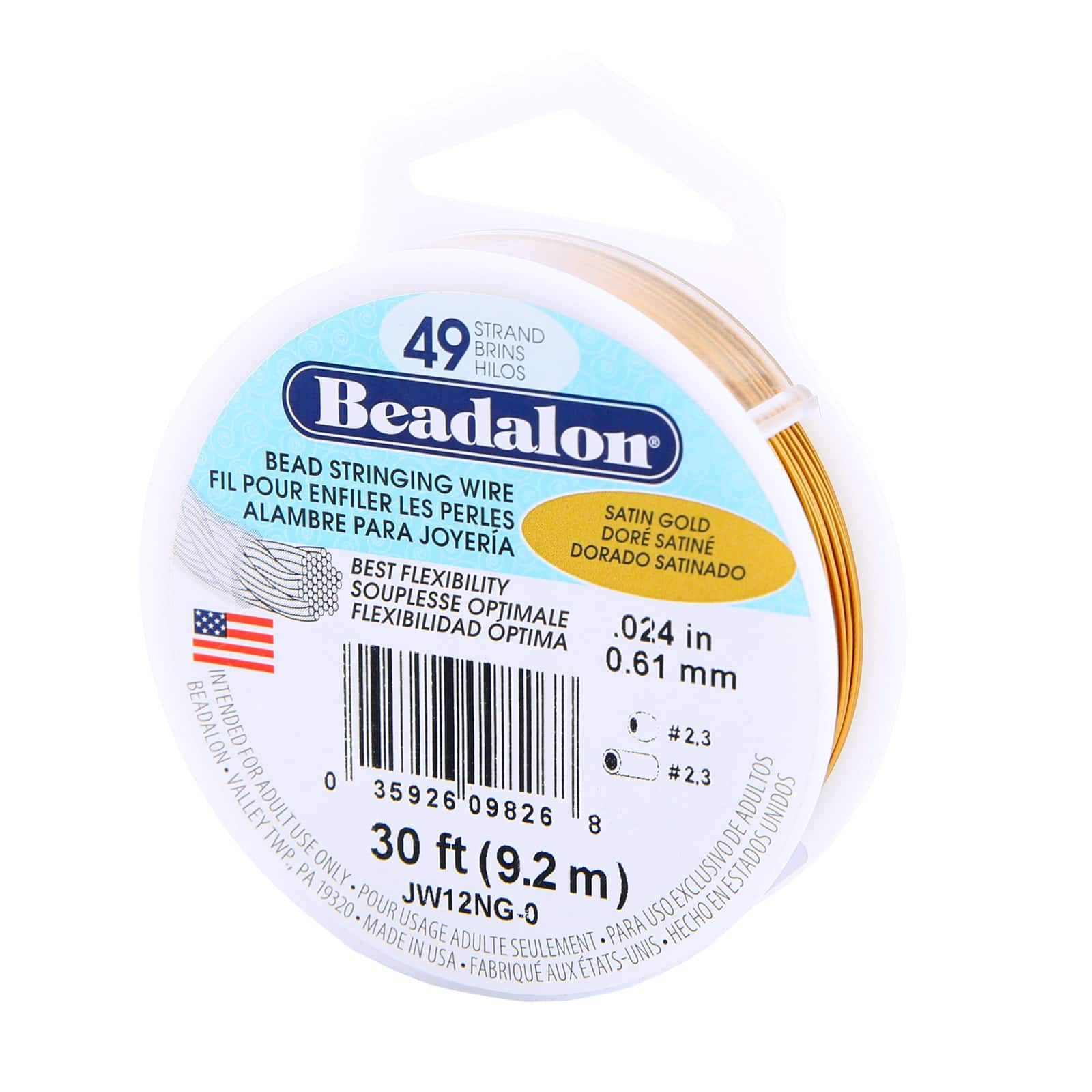 Beadalon® 0.61mm Satin Gold 49 Strand Stainless Steel Bead Stringing Wire, 30ft.