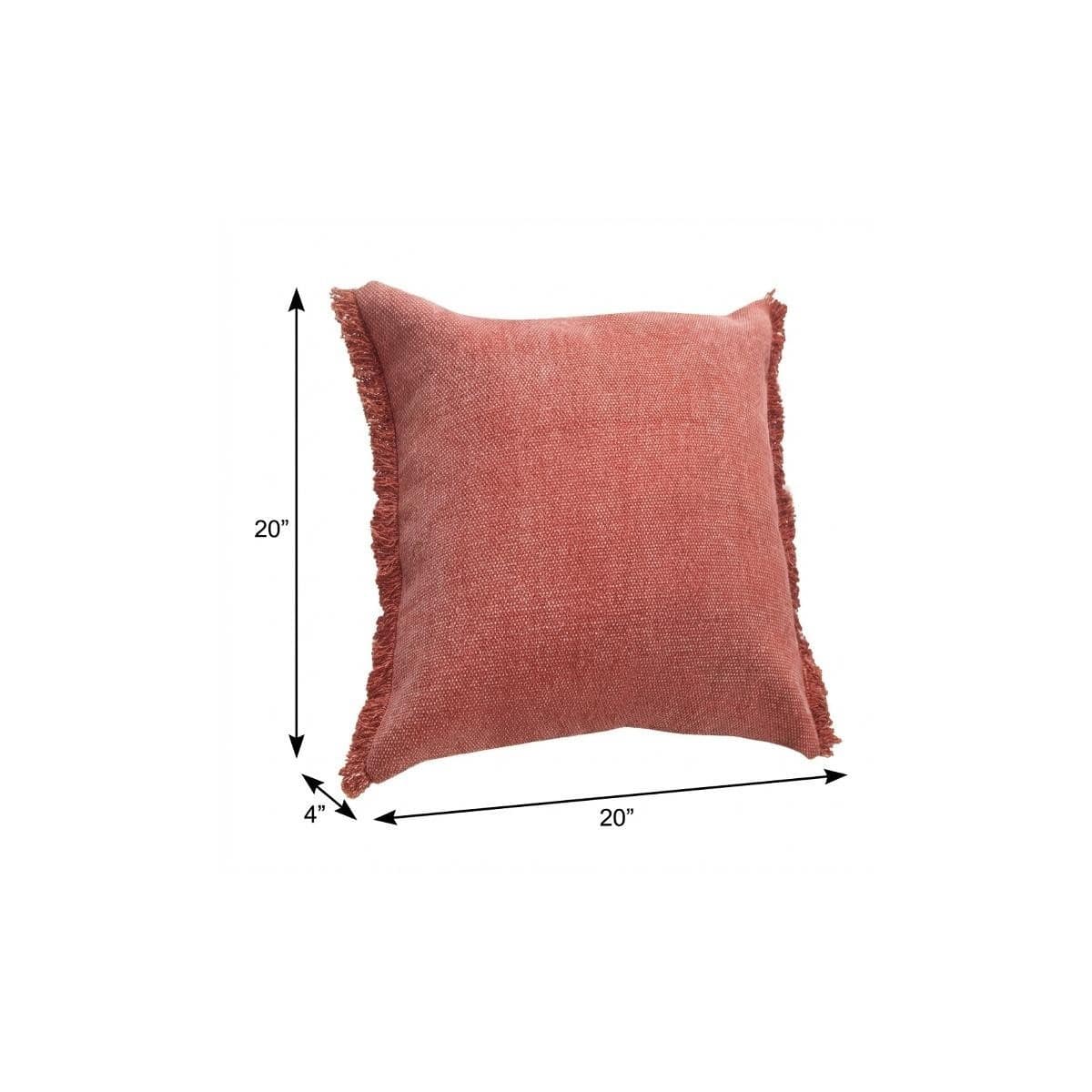 HomeRoots 20" x 20" Dusty Rose Cotton Throw Pillow with Fringe