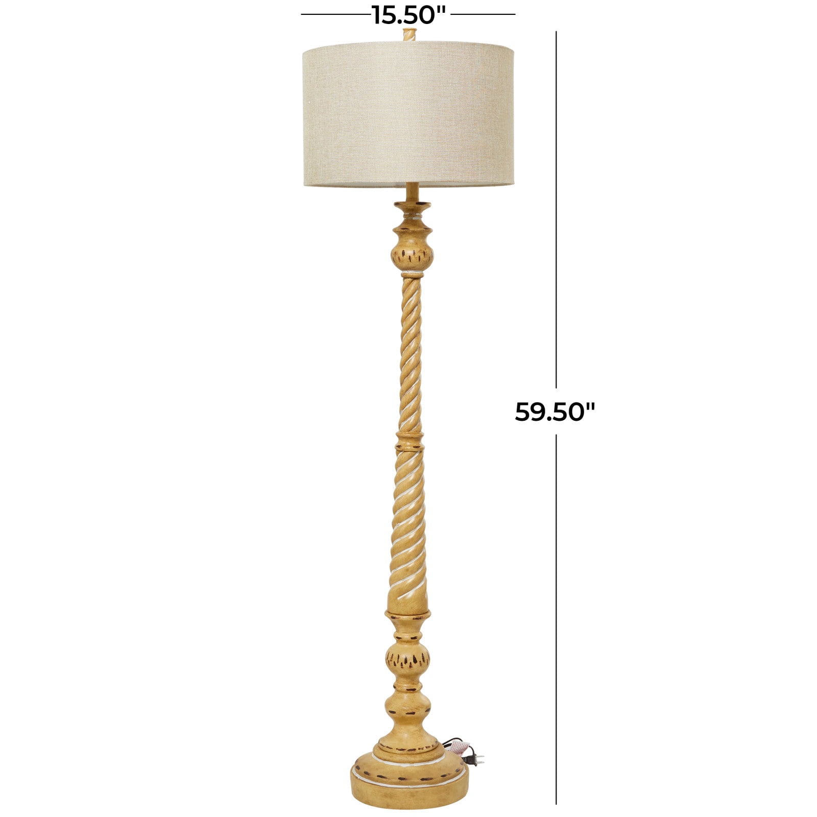 Brown Polystone Turned Style Floor Lamp with Drum Shade 16" x 16" x 60"