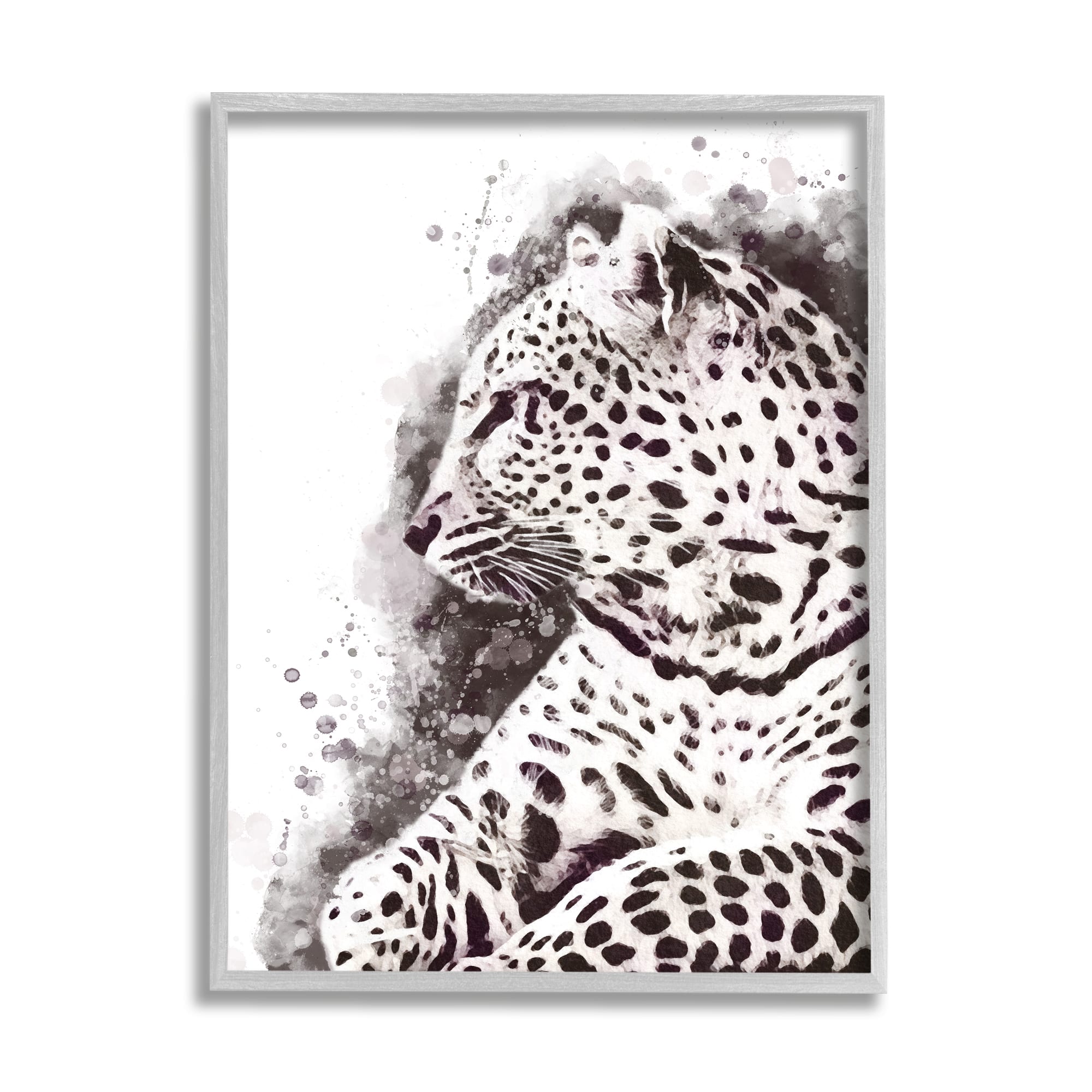 Stupell Industries Jungle Cat Paint Splatter Resting Cheetah Grey White in Frame Wall Art