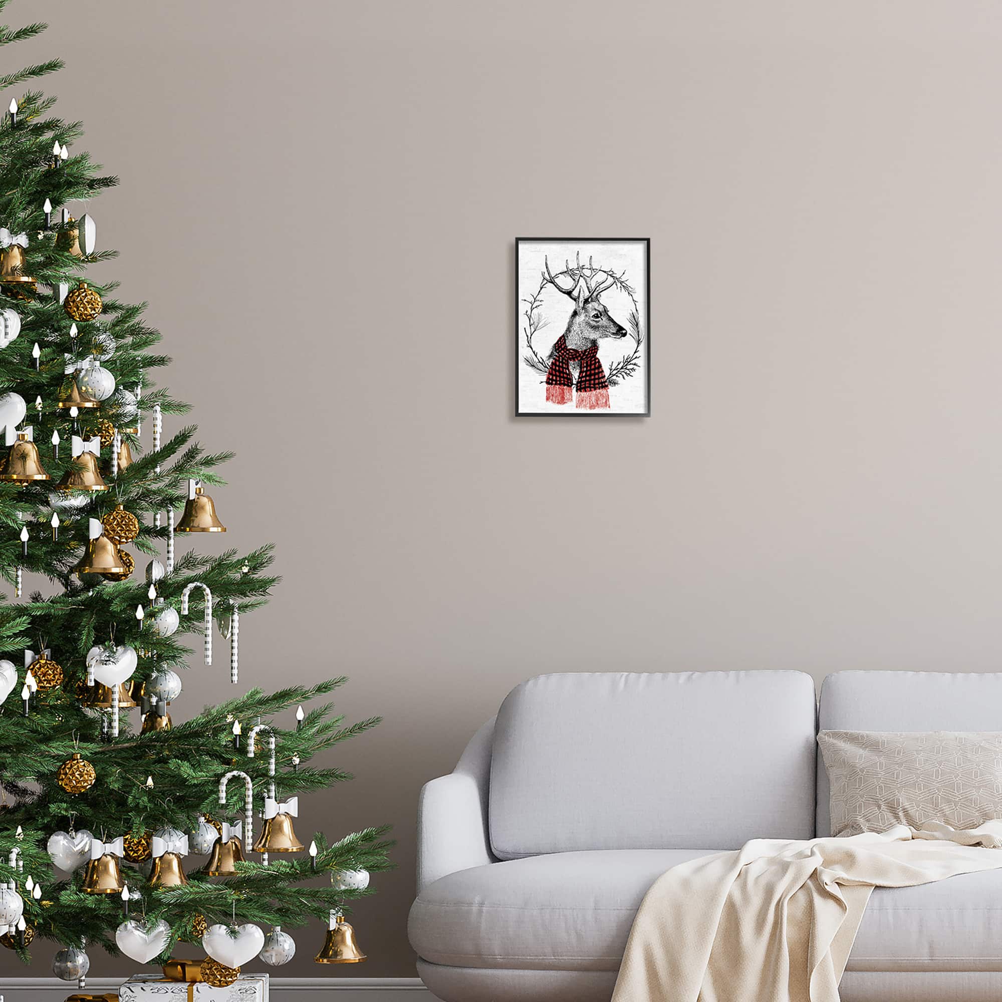 Stupell Industries Deer Winter Botanical Wreath Framed Giclee Art
