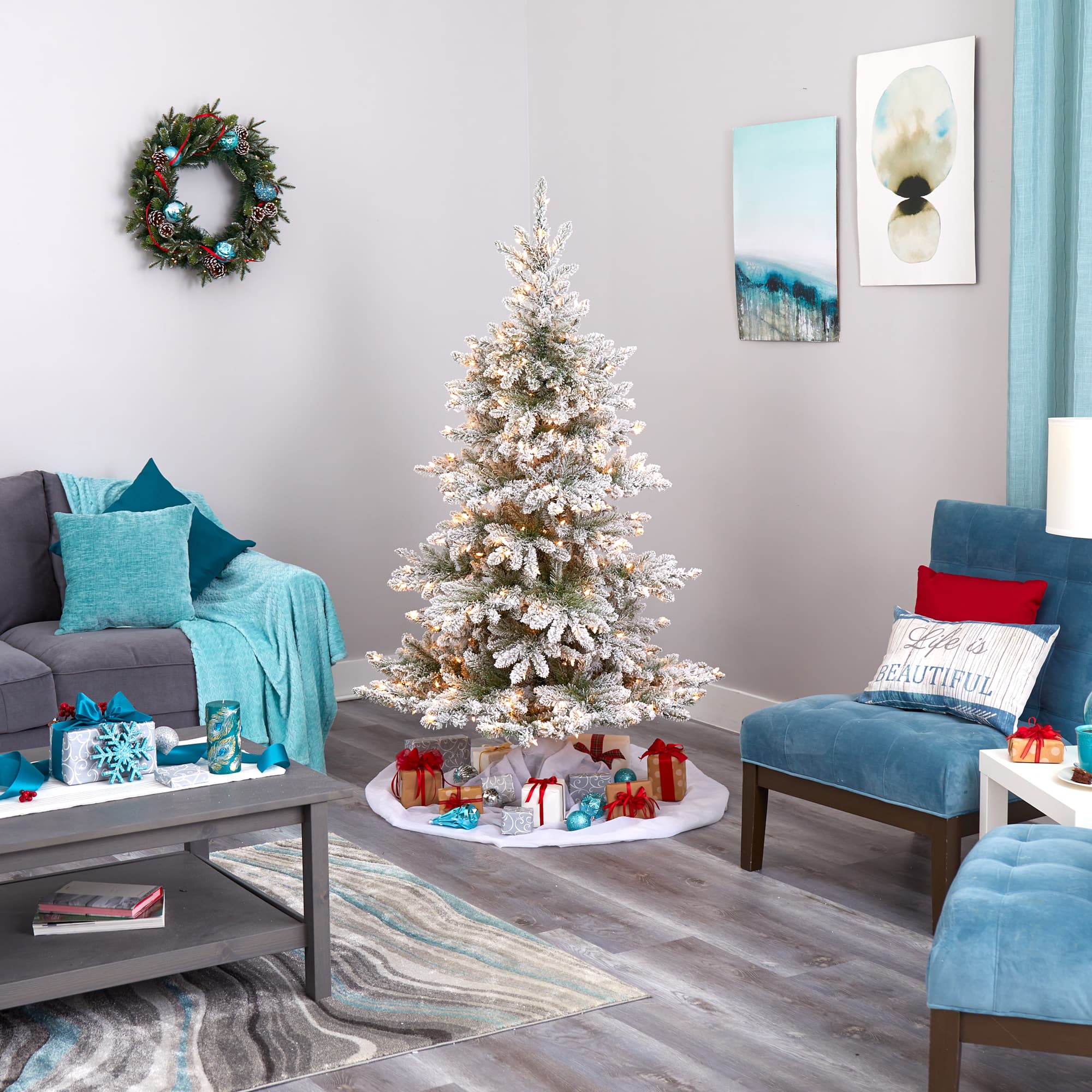 7ft. Pre-Lit West Virginia Spruce Artificial Christmas Tree, Clear LED Lights
