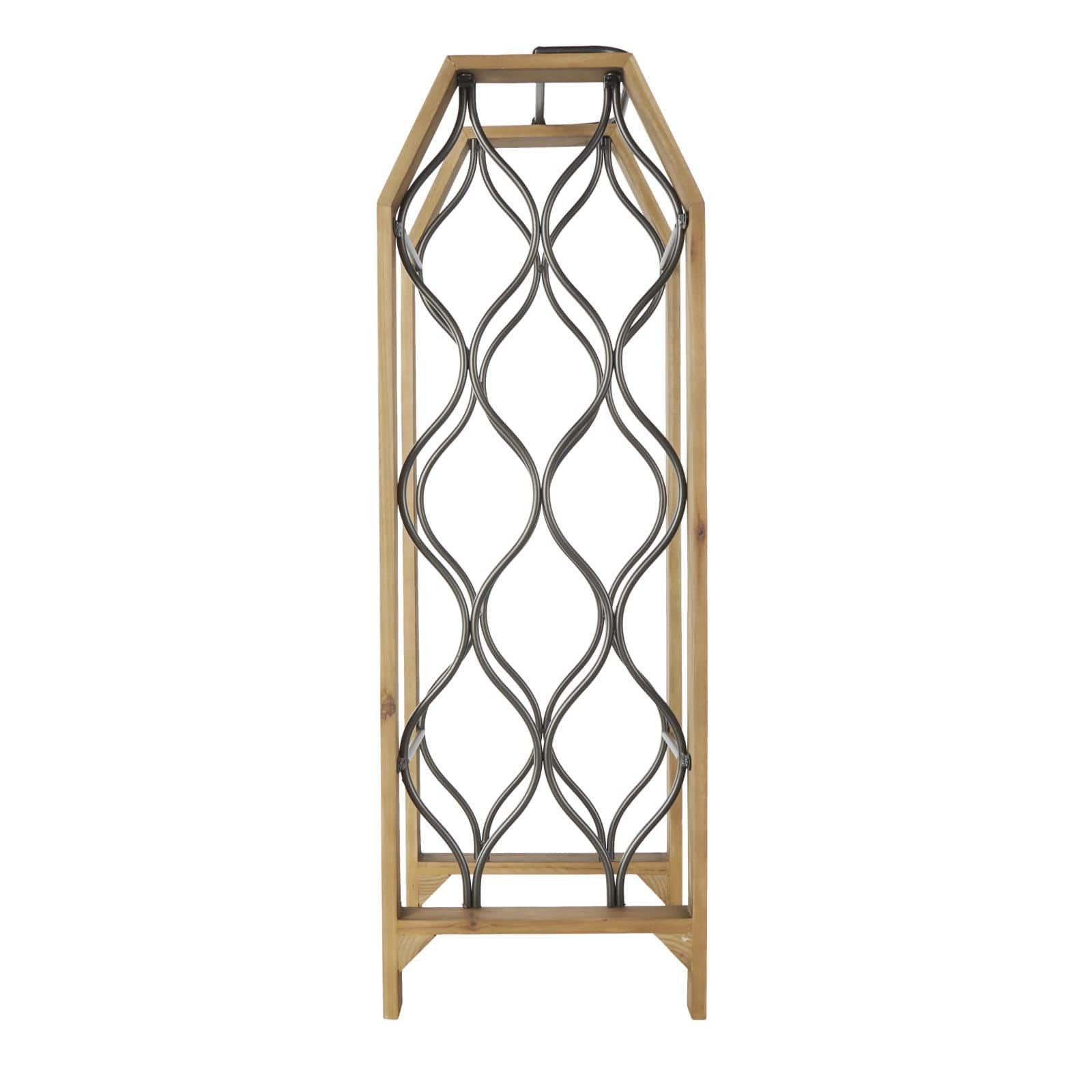 10" x 29" Brown Wood Tall 8 Slot Wine Rack with Gray Metal Curved Teardrop Holders