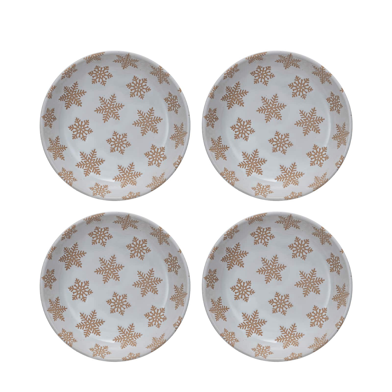 Hello Honey® 8.25" White & Orange Stoneware Snowflake Dinnerware Bowls, 4ct.