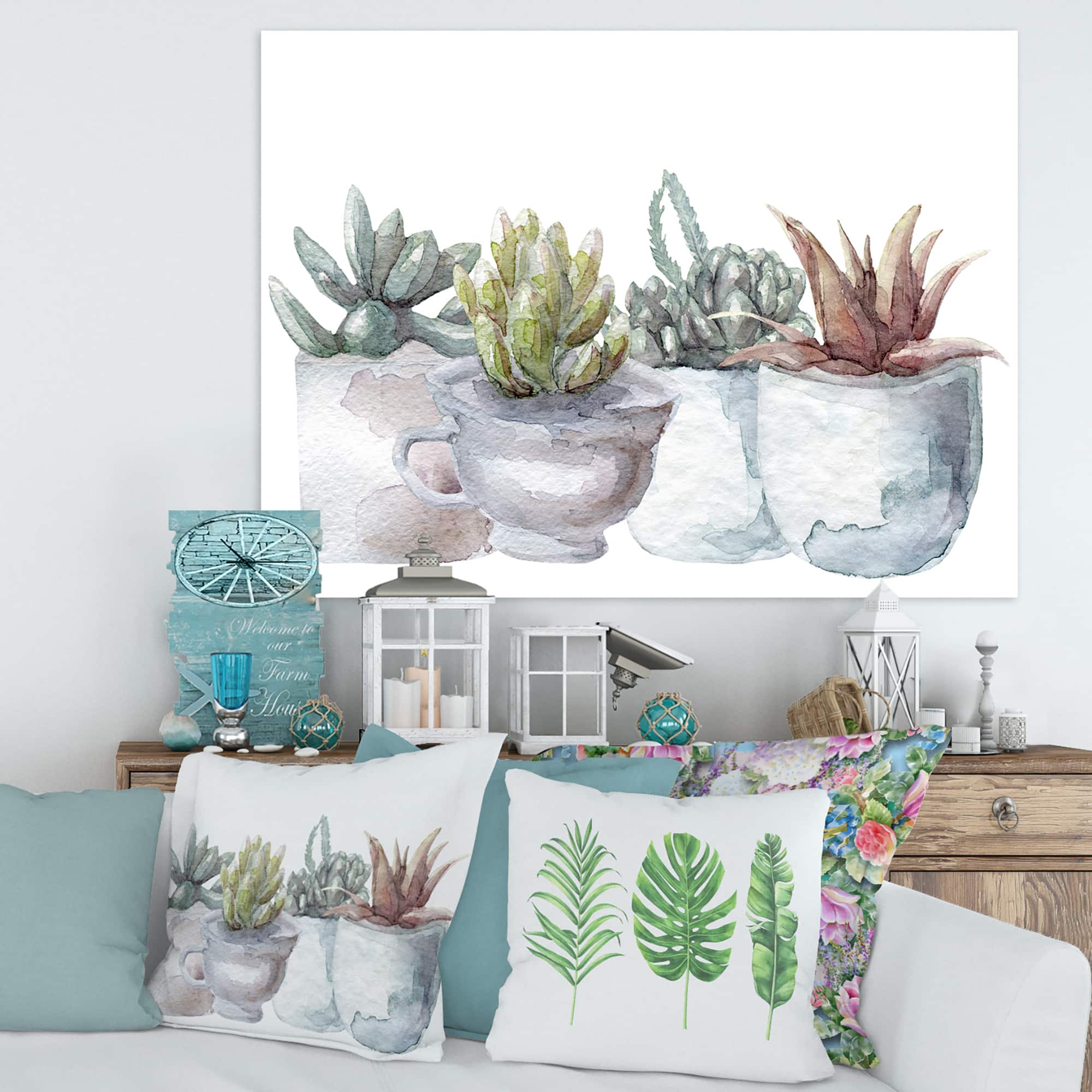 Designart - Cactus and Succulent House Plants IV - Farmhouse Canvas Wall Art Print