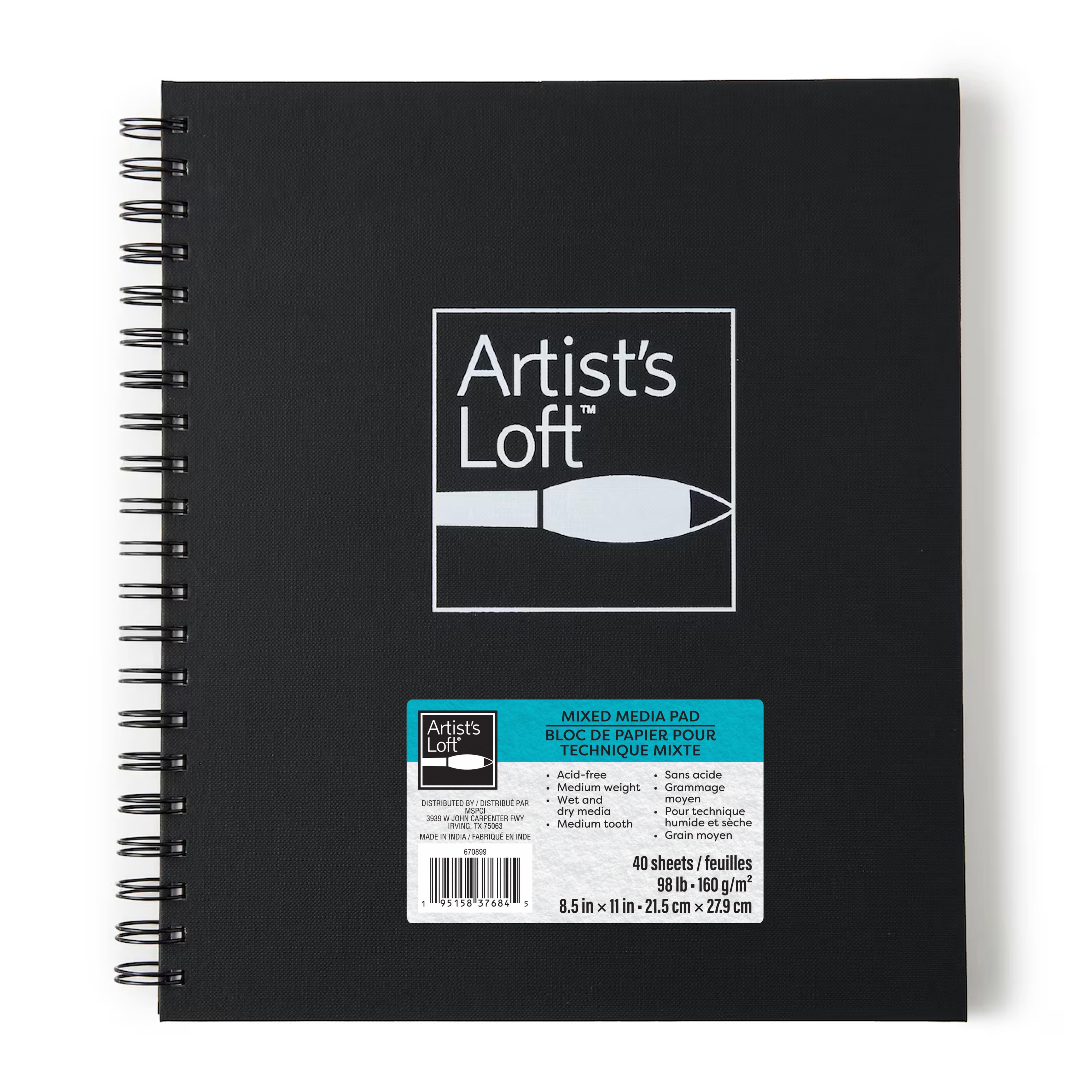 Black Hard Cover Mixed Media Pad by Artist's Loft™, 8.5" x 11"