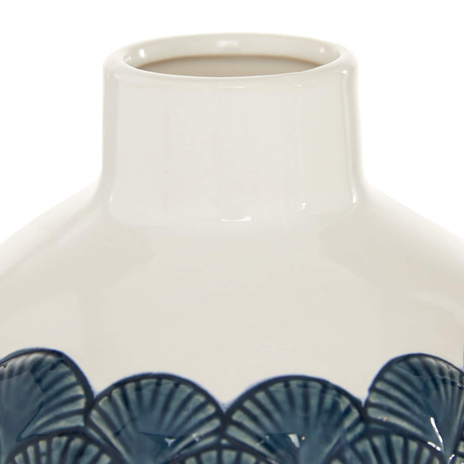 Blue Ceramic Coastal Vase, 9" x 8" x 8"