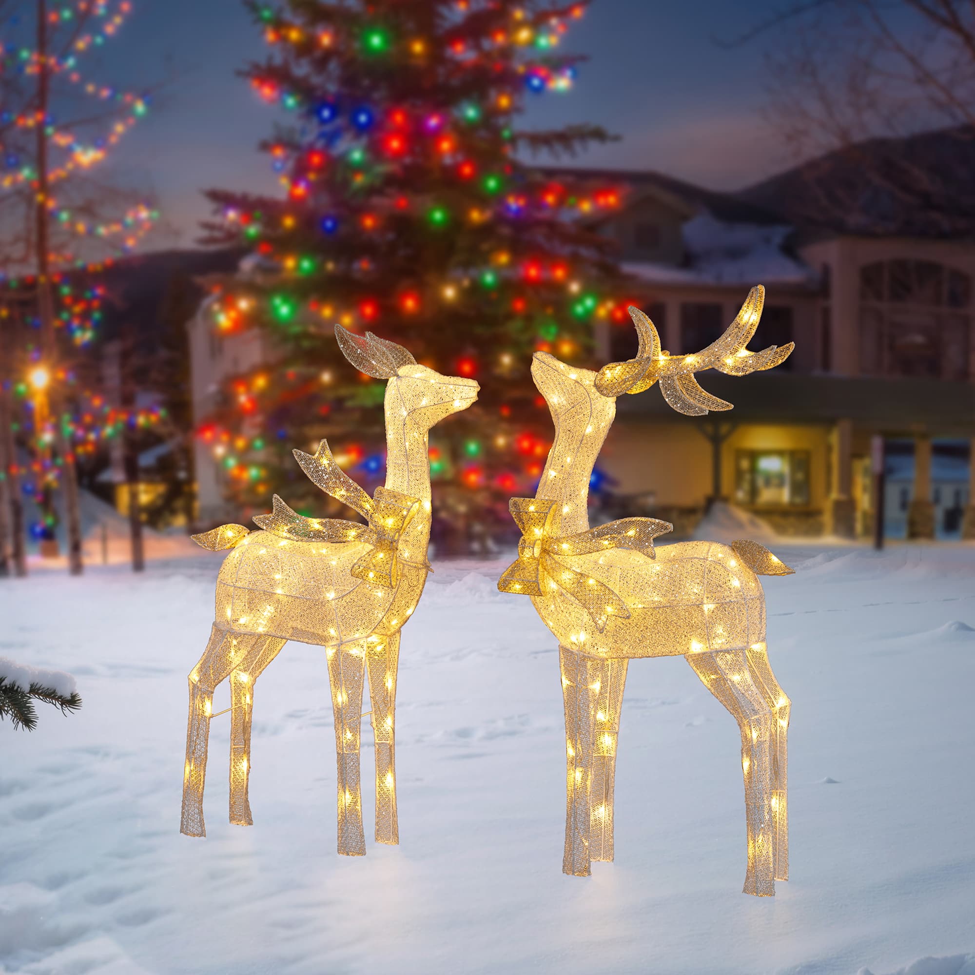 Glitzhome® 43" Christmas 3D Glittered Fabric Reindeer with 170 Warm White LED Lights Set