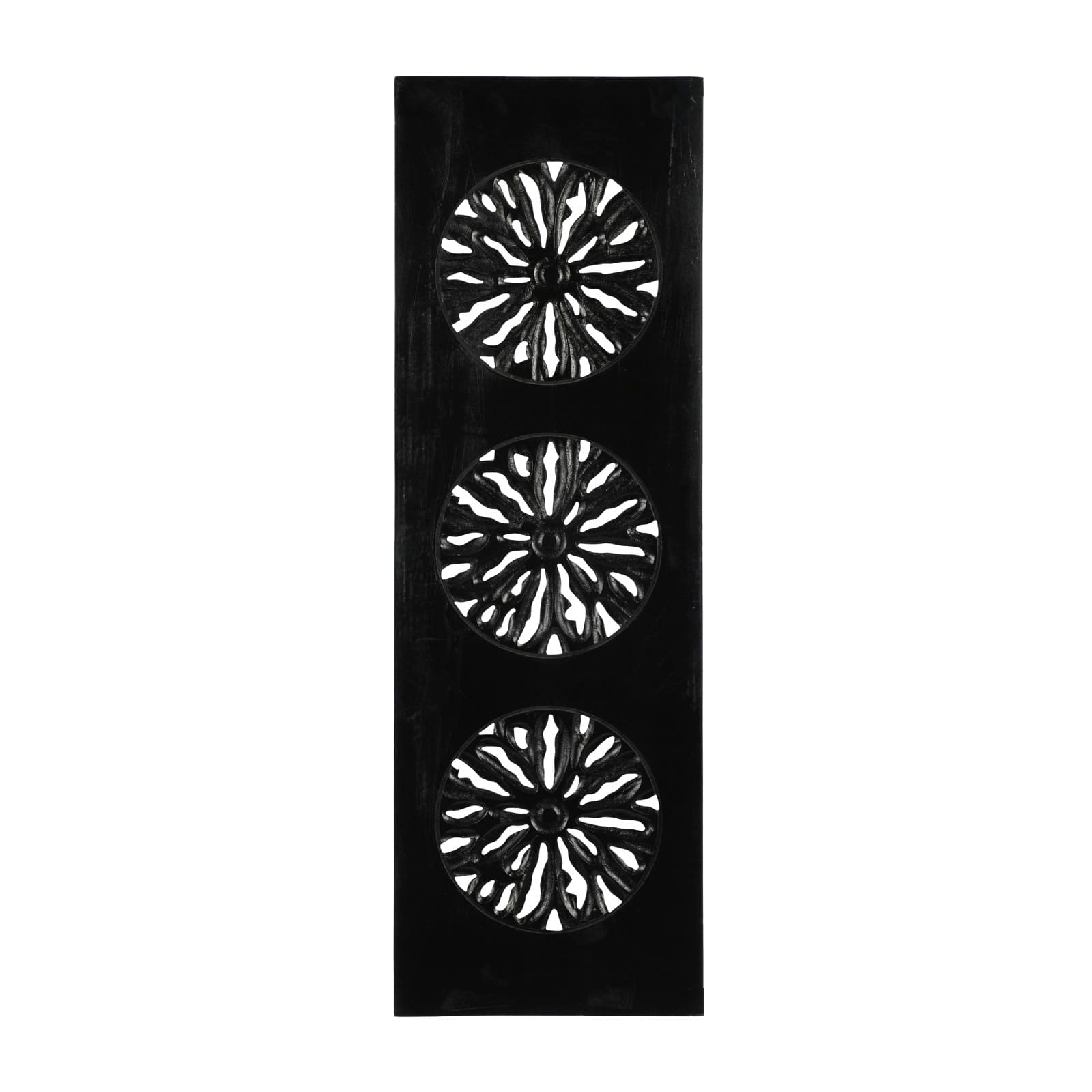 11.75" x 36" Black Wood Handmade Intricately Carved Floral Wall Decor