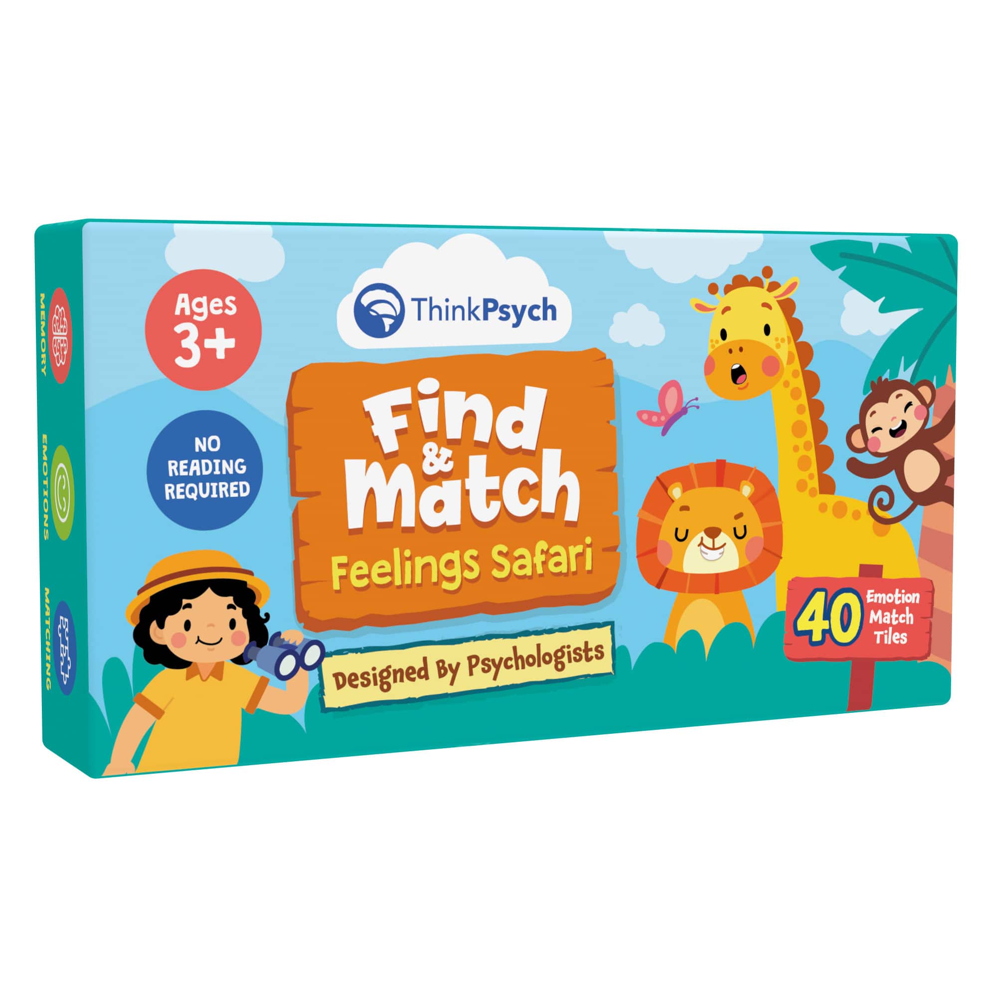 ThinkPsych® Find & Match Feelings Safari Animals & Emotions Matching Memory Game