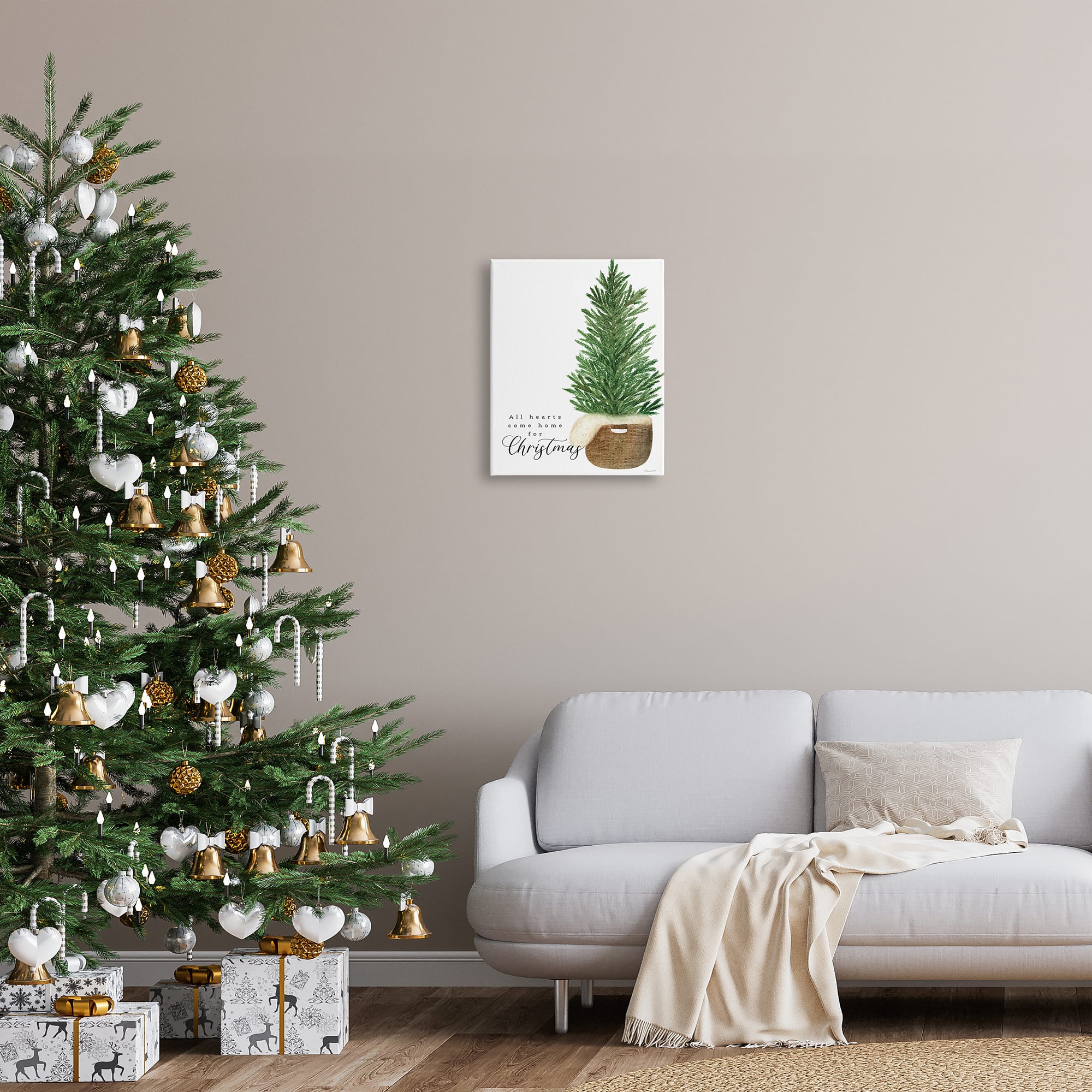 Stupell Industries All Hearts Home For Christmas Phrase Canvas Wall Art