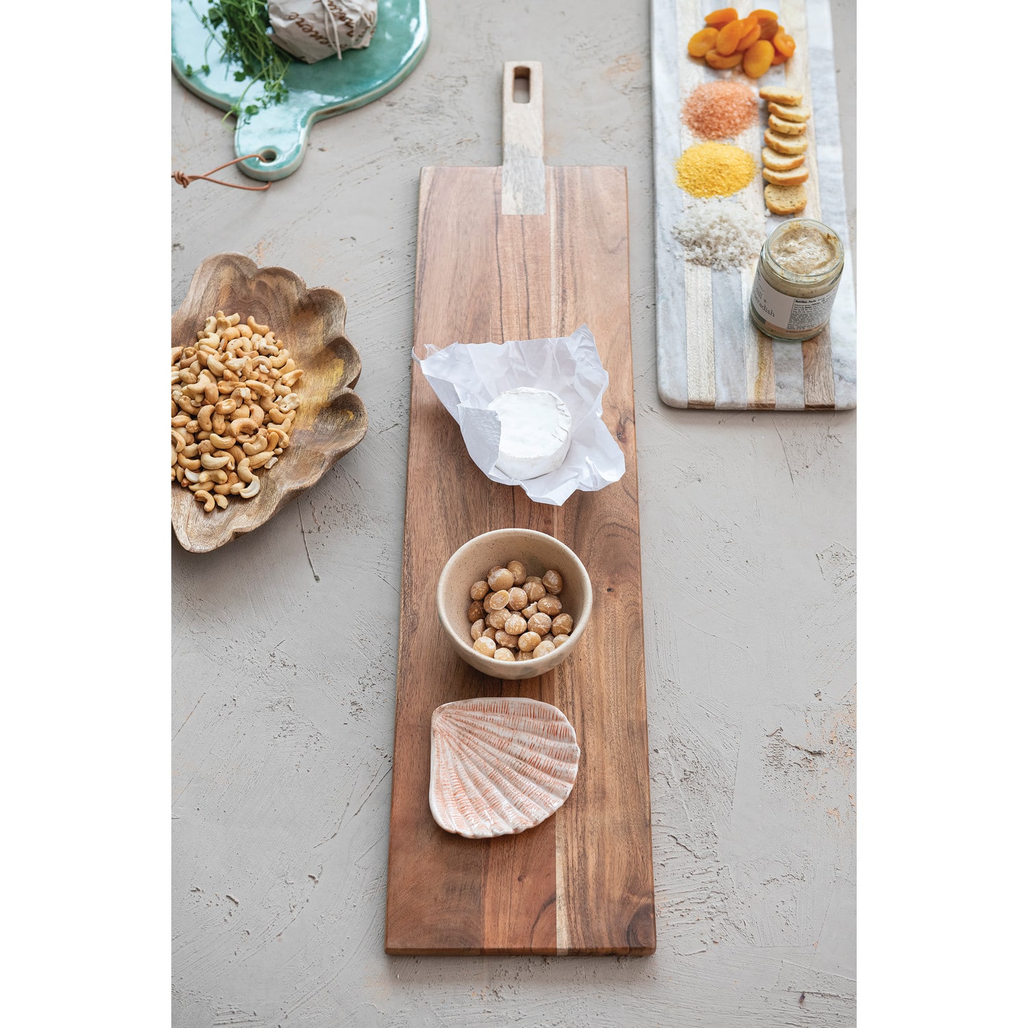 Hello Honey® 35" Natural Handled Acacia & Mango Wood Cheese & Serving Board