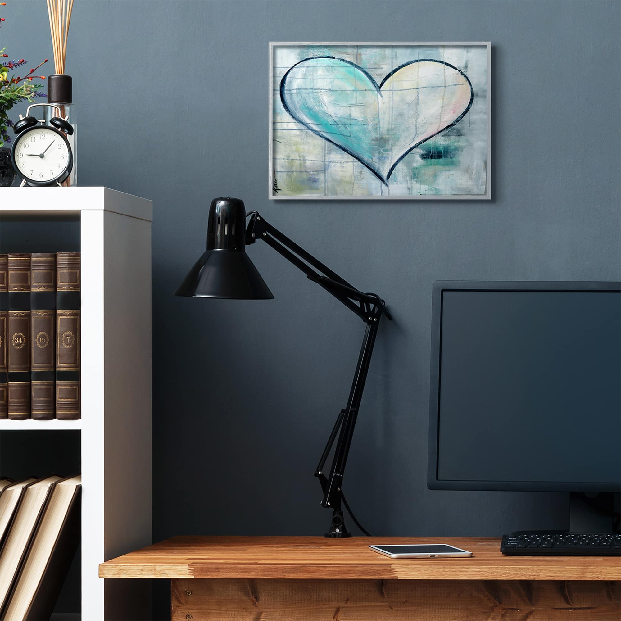 Stupell Industries Blue & White Graffiti Heart Gray Framed Wall Art