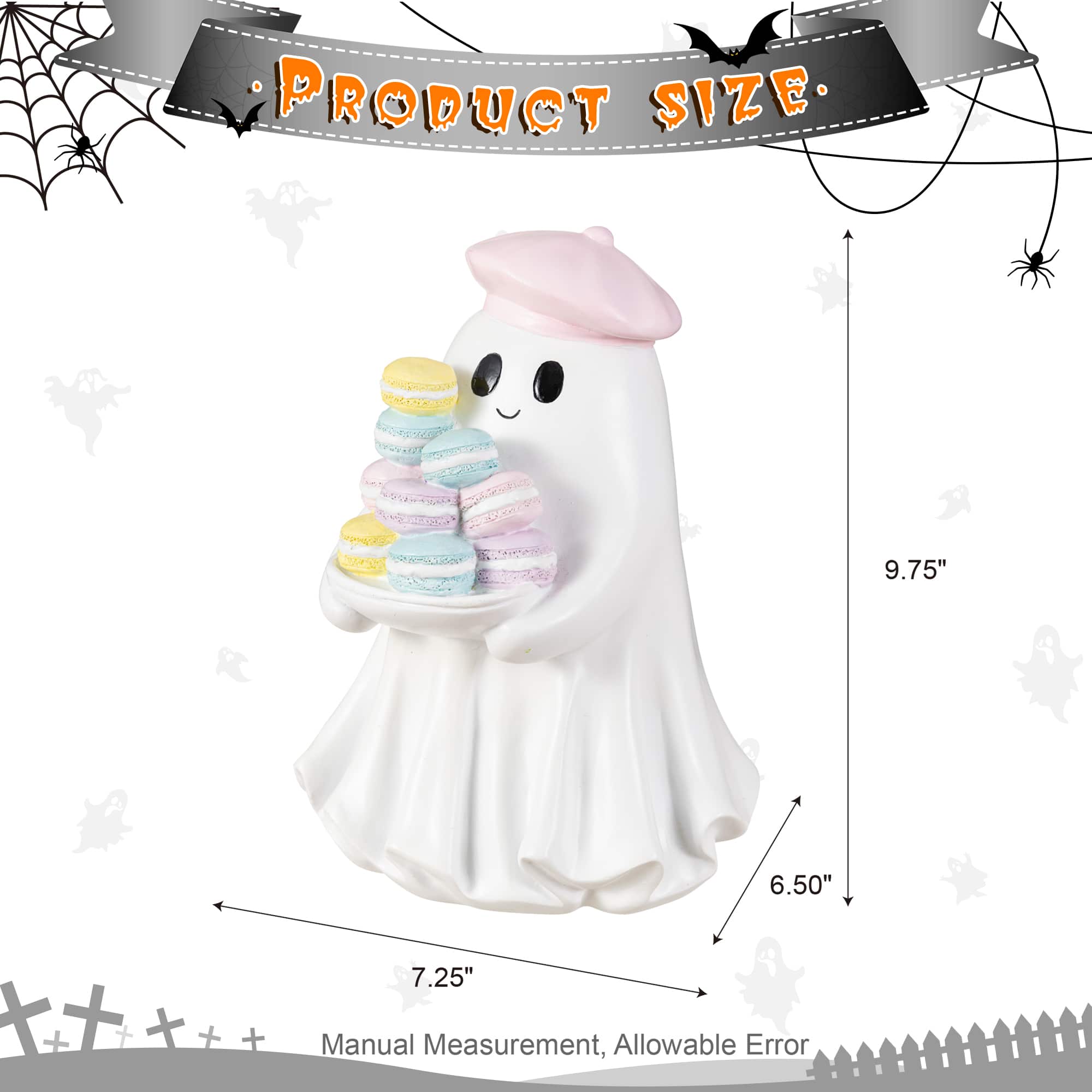 Glitzhome® 9.75" Halloween Polyresin Ghost with Macarons Table Decor
