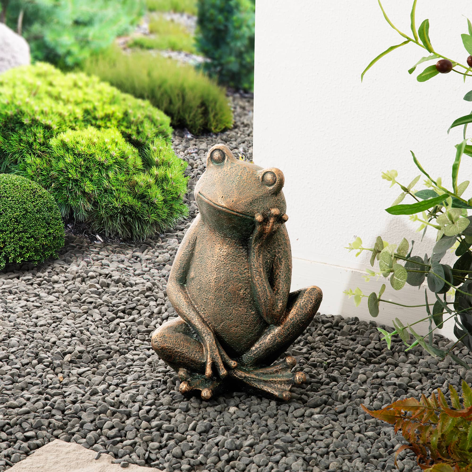Glitzhome® 12" Resin Bronze Sitting Frog Statue