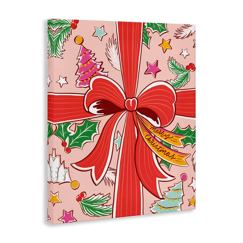 Stupell Industries Christmas Bow and Trees Canvas Wall Art