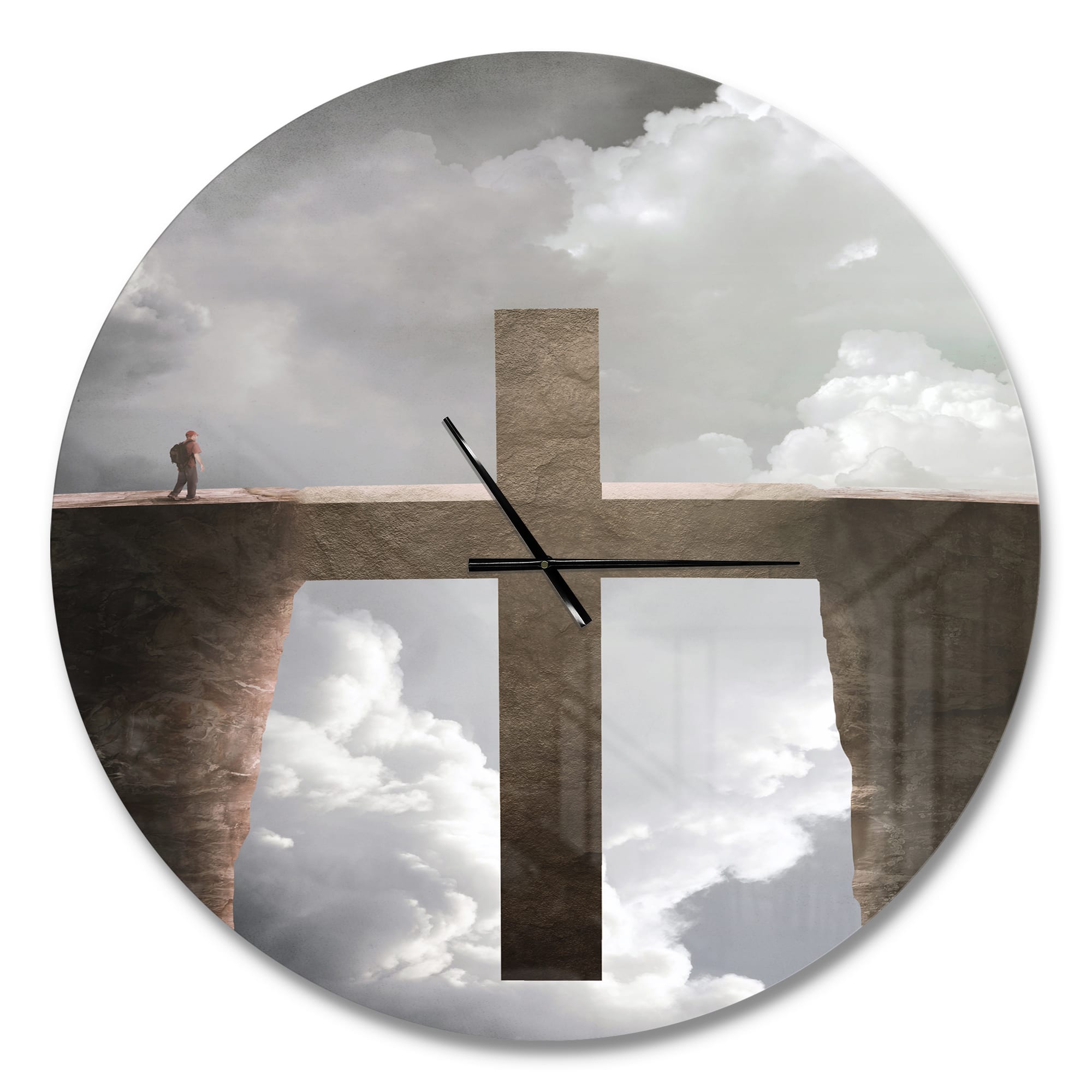 Designart Big Cross Between Two Cliffs Wall Clock