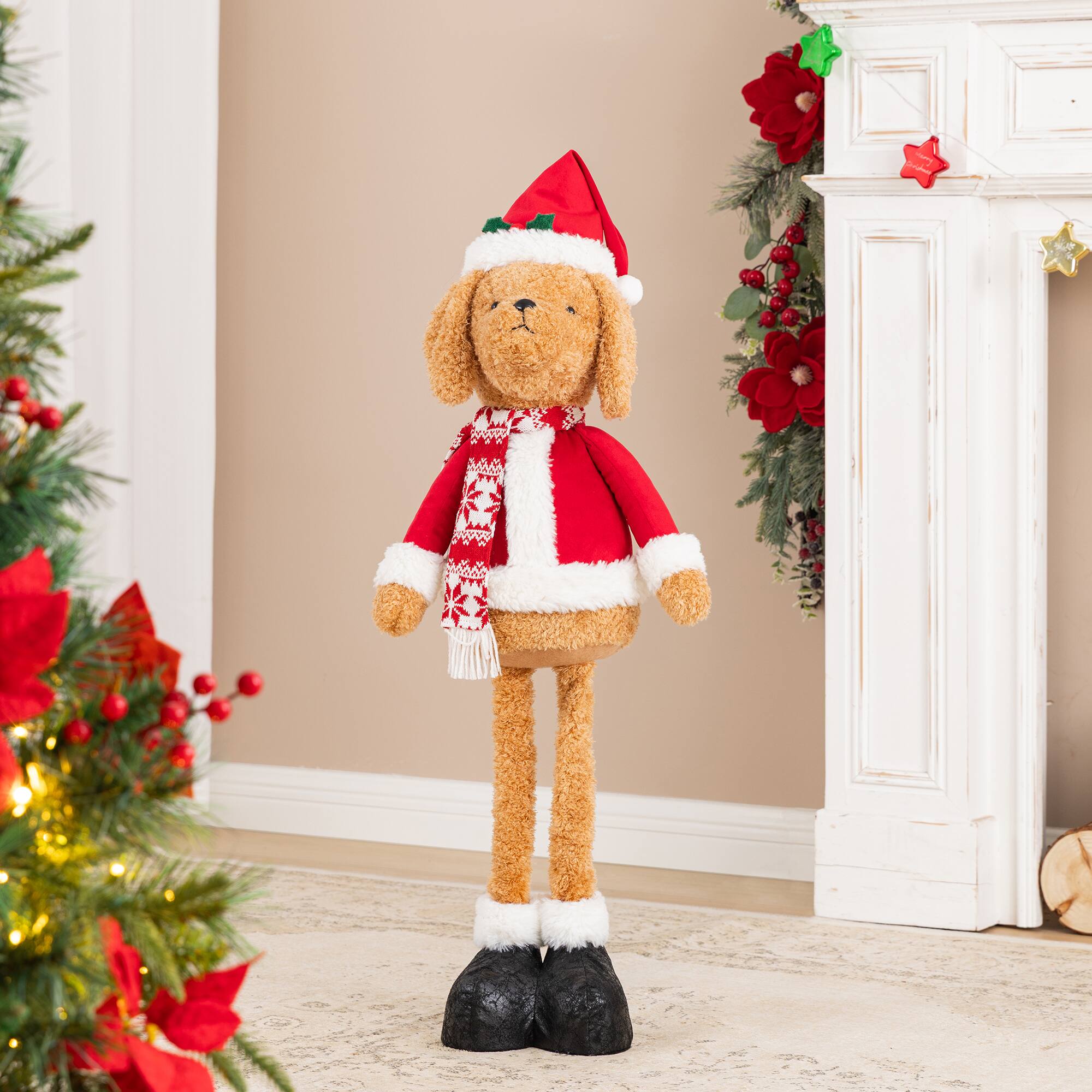 Glitzhome® 17"-33" Telescoping Fabric Christmas Dog Standing Decor