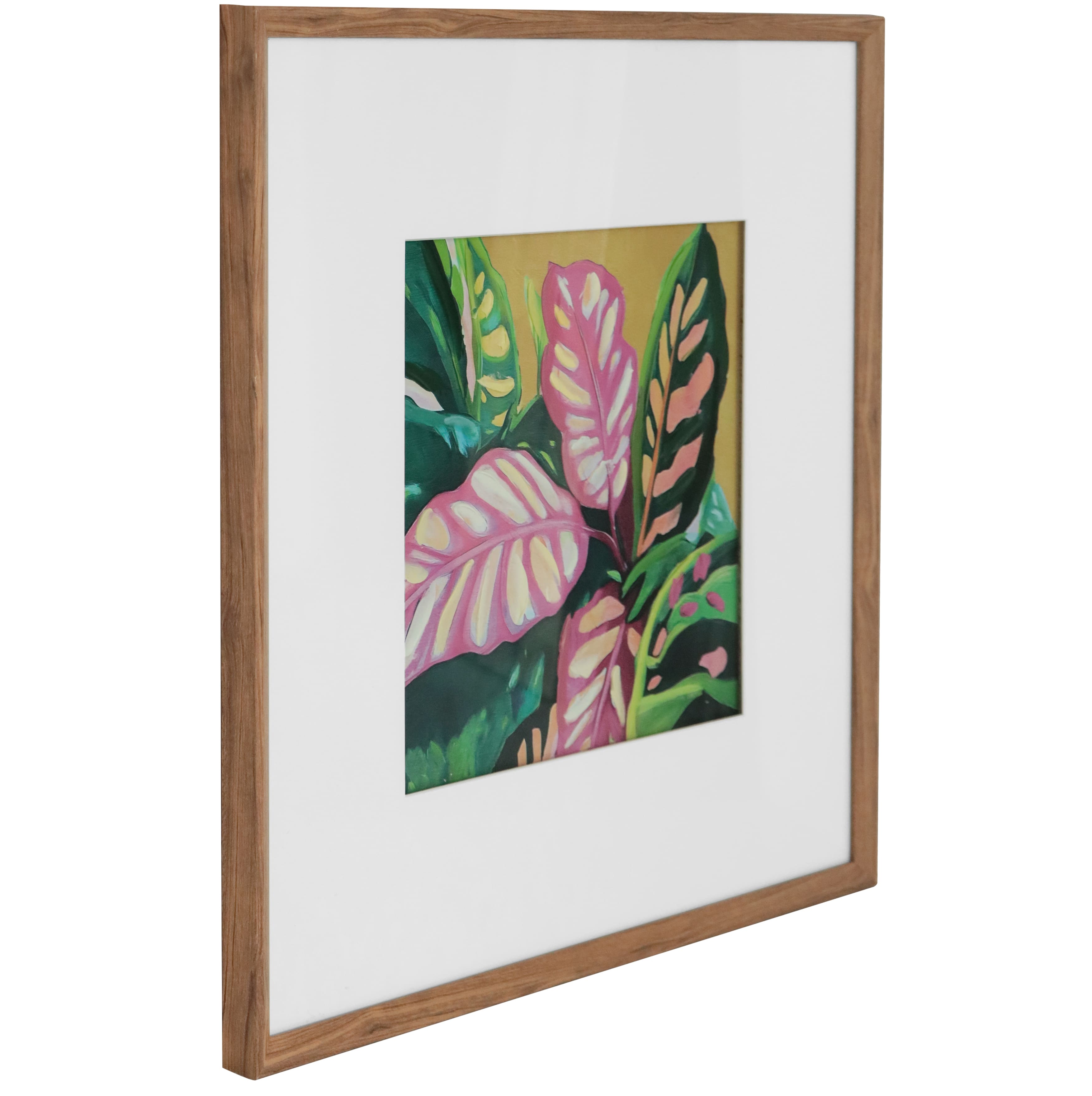 20" x 20" Pink & Green Calathea Leaf Wall Décor in Woodgrain Frame by Ashland®