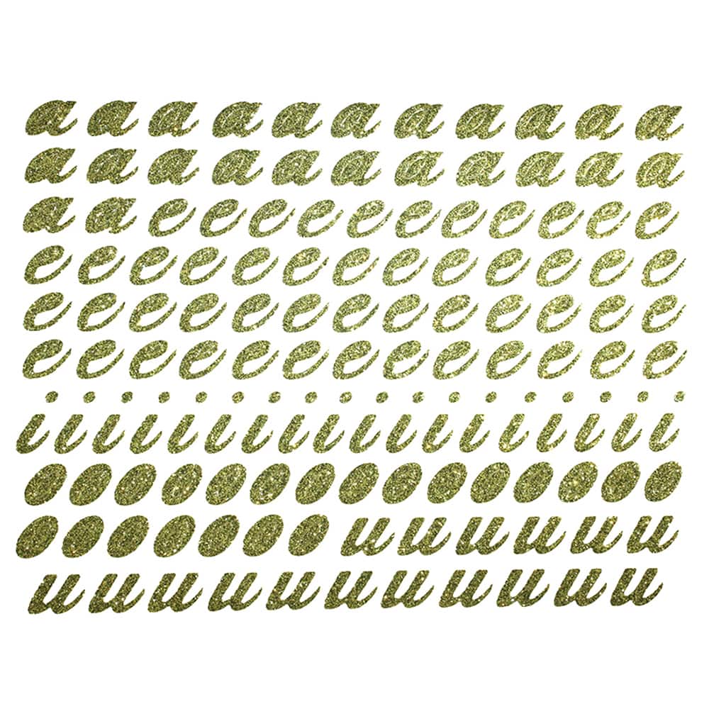 JAM Paper Lowercase Vowels Gold Script Floral Adhesive