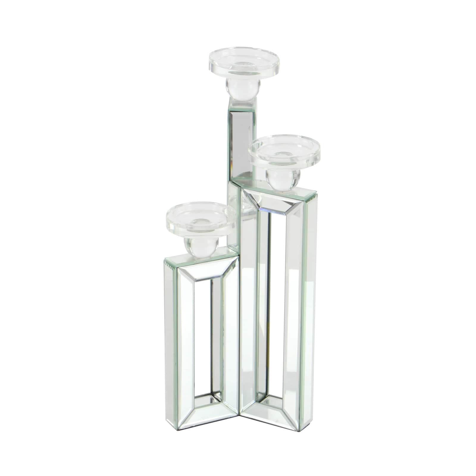 21" Silver Wood Glam Candlestick Holder