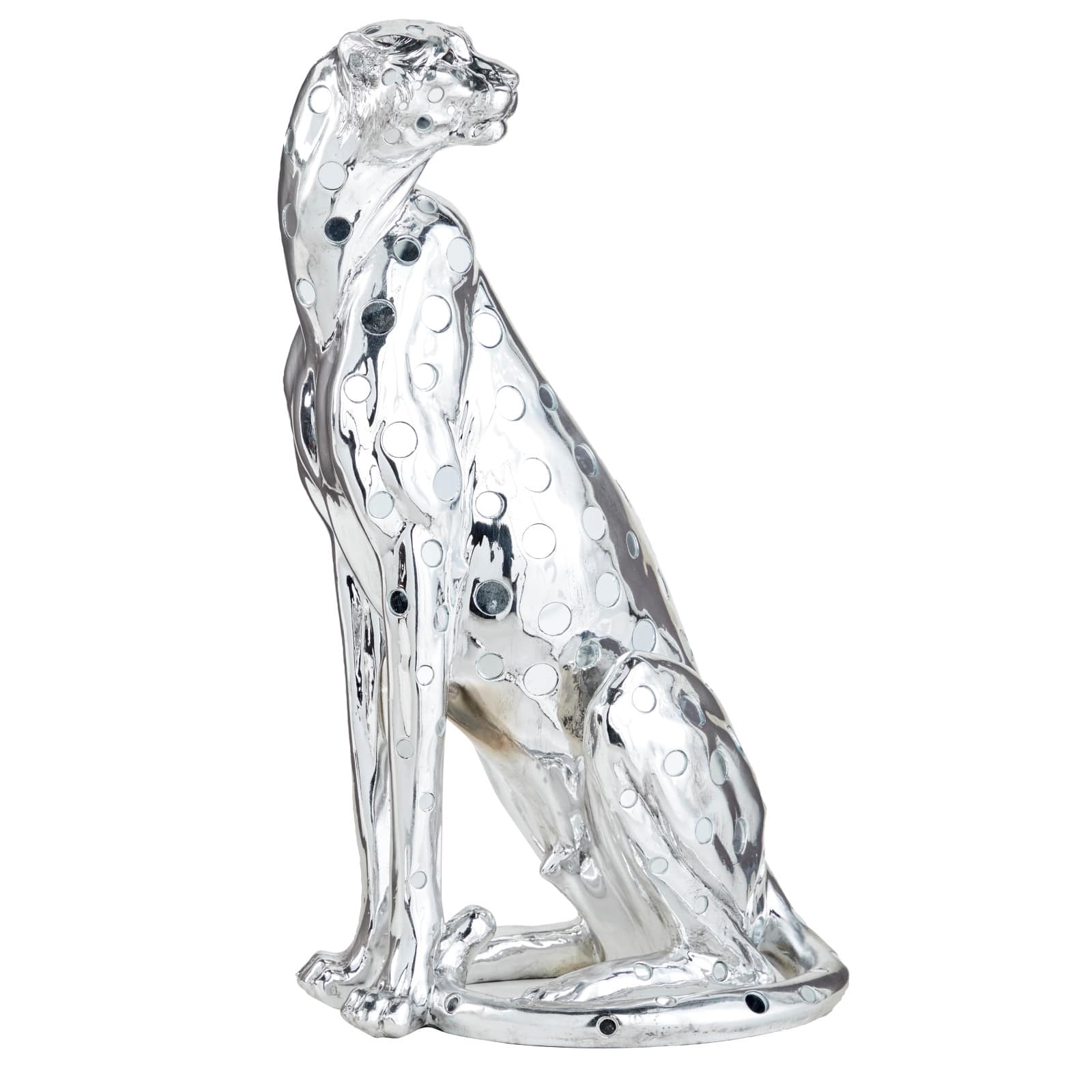23" Silver Eclectic Leopard Sculpture