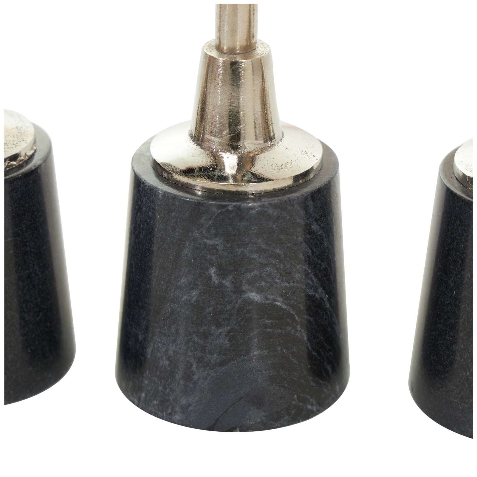 Silver Metal Slim Candle Holder with Black Marble Base Set