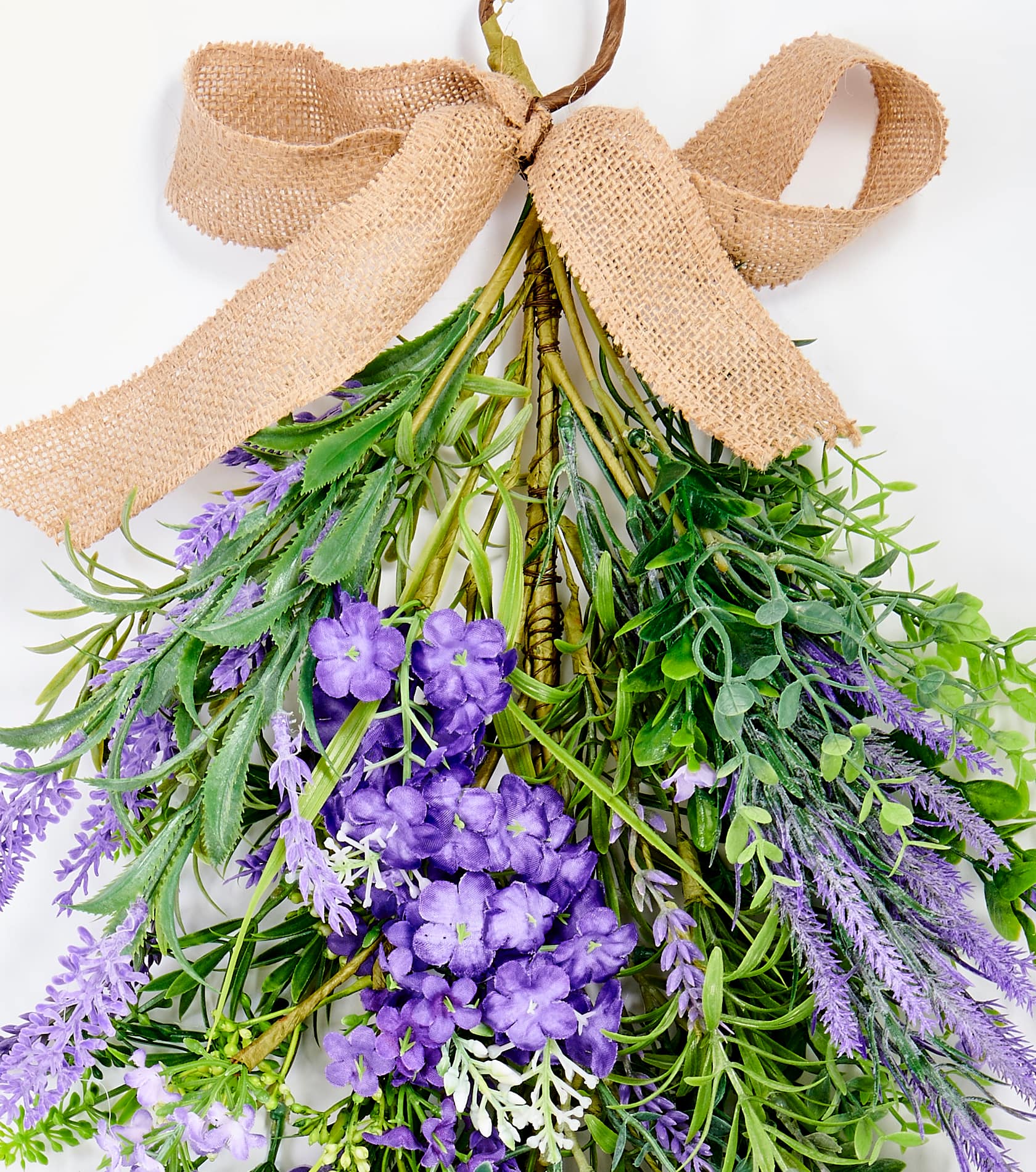 32" Artificial Spring Lavender & Green Leaves Teardrop Swag