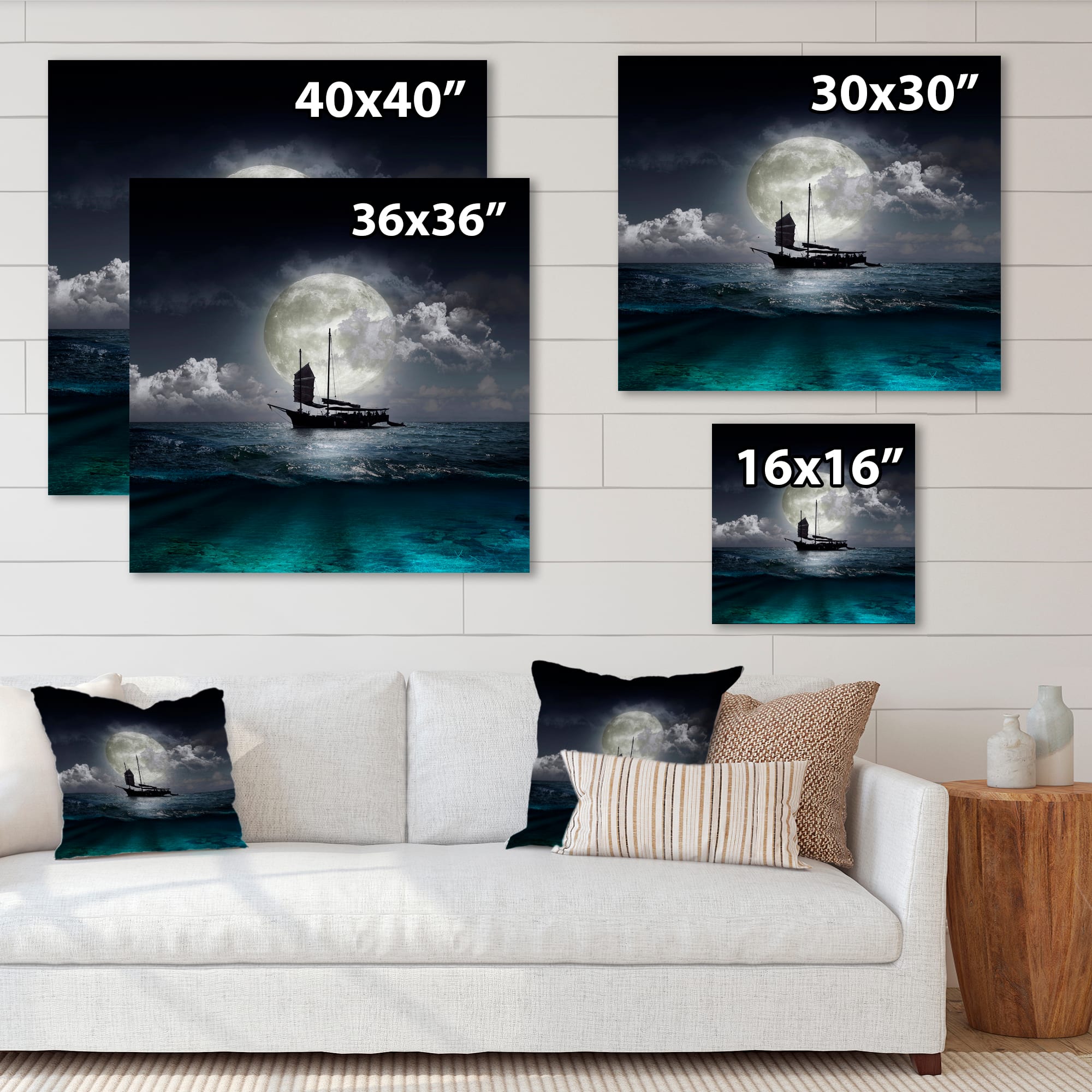 Designart - Fisher Boat On The Lake During Full Moon