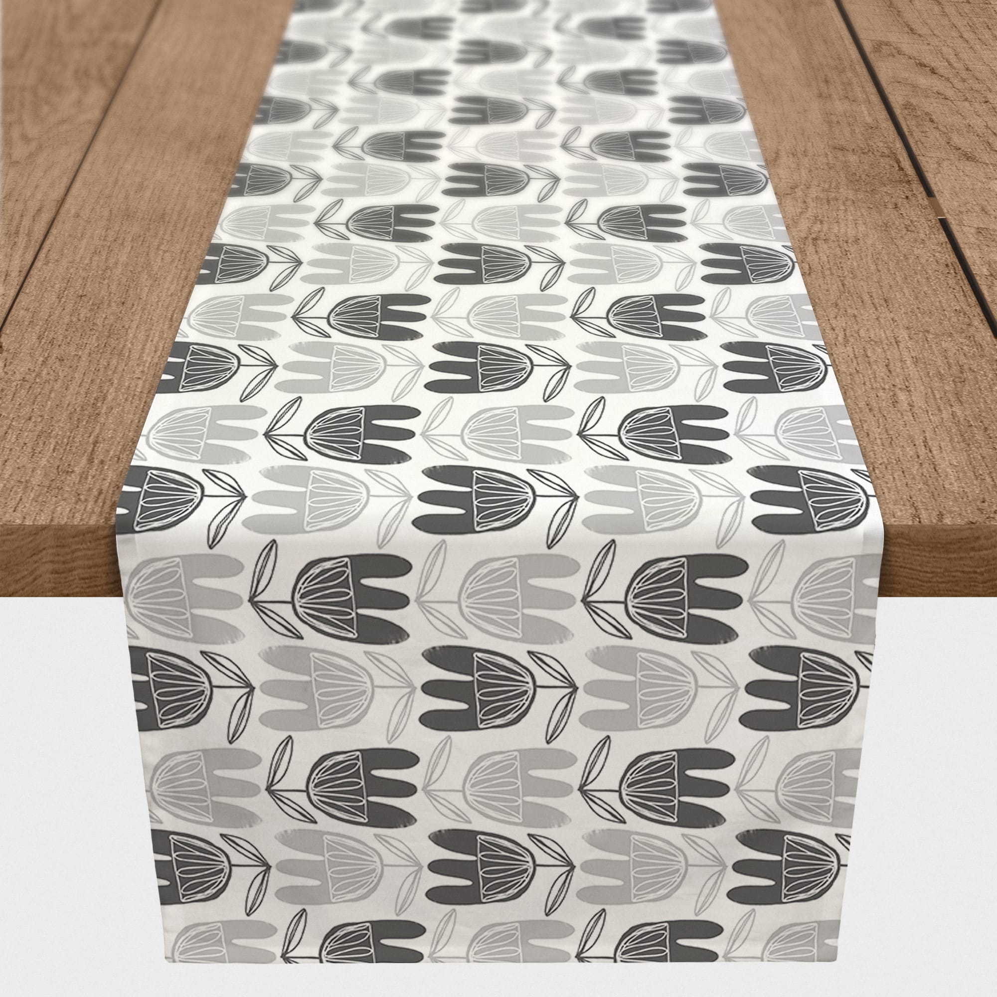 Mid Mod Gray Florals 16" x 72" Cotton Twill Runner