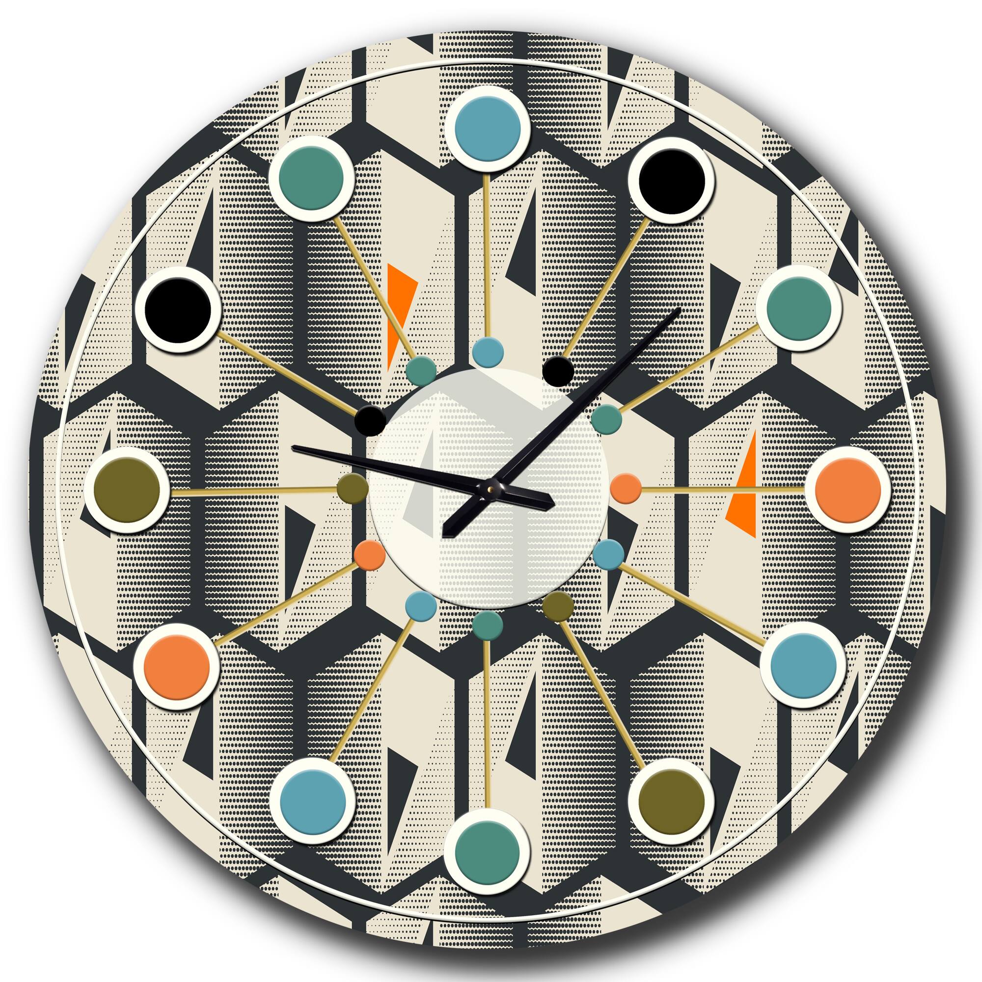 Designart 'Abstract Retro Triangular Geometrics Mid-Century Modern Wall Clock