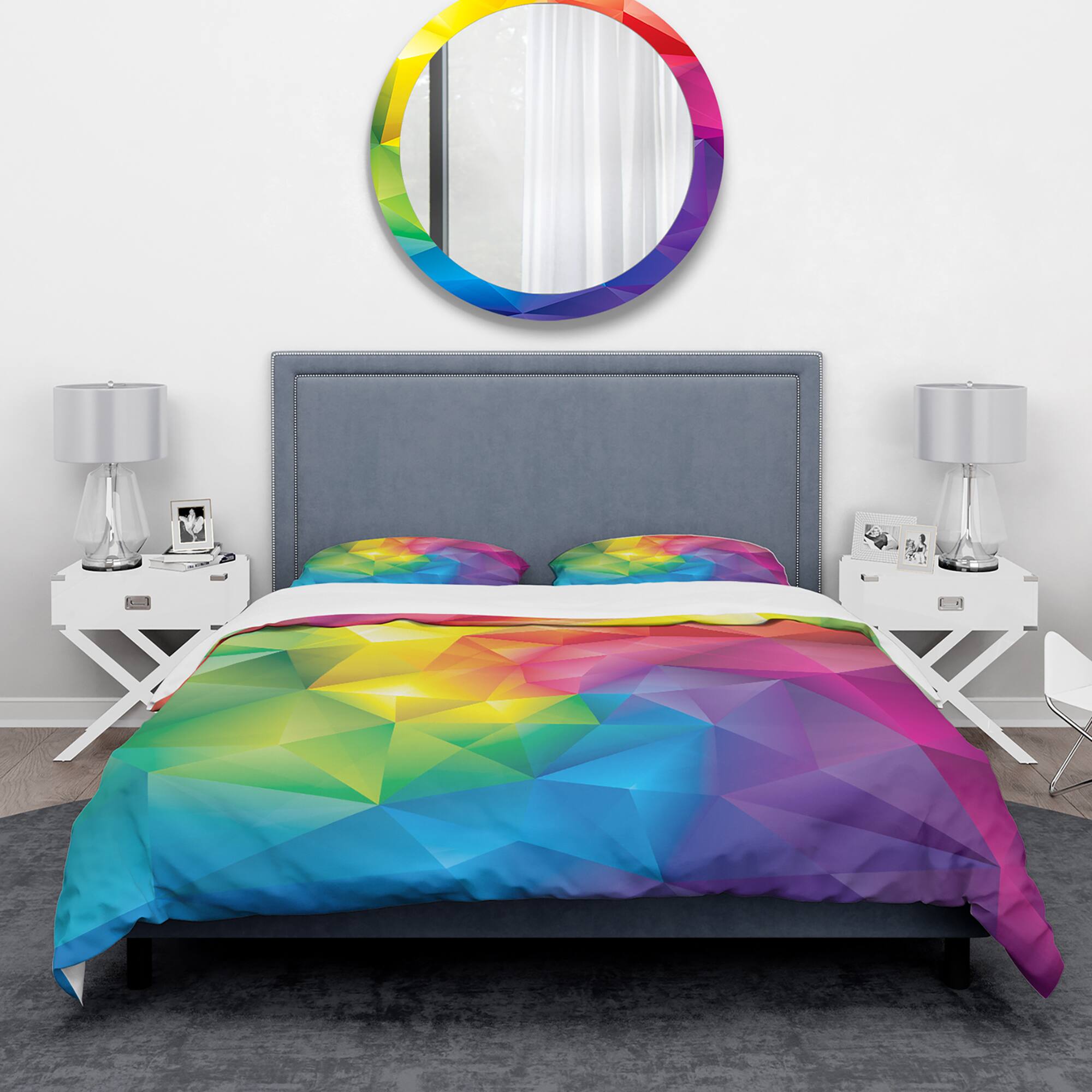 Designart 'Rainbow 3D Triangular Geometry' Modern & Contemporary Bedding Set - Duvet Cover & Shams