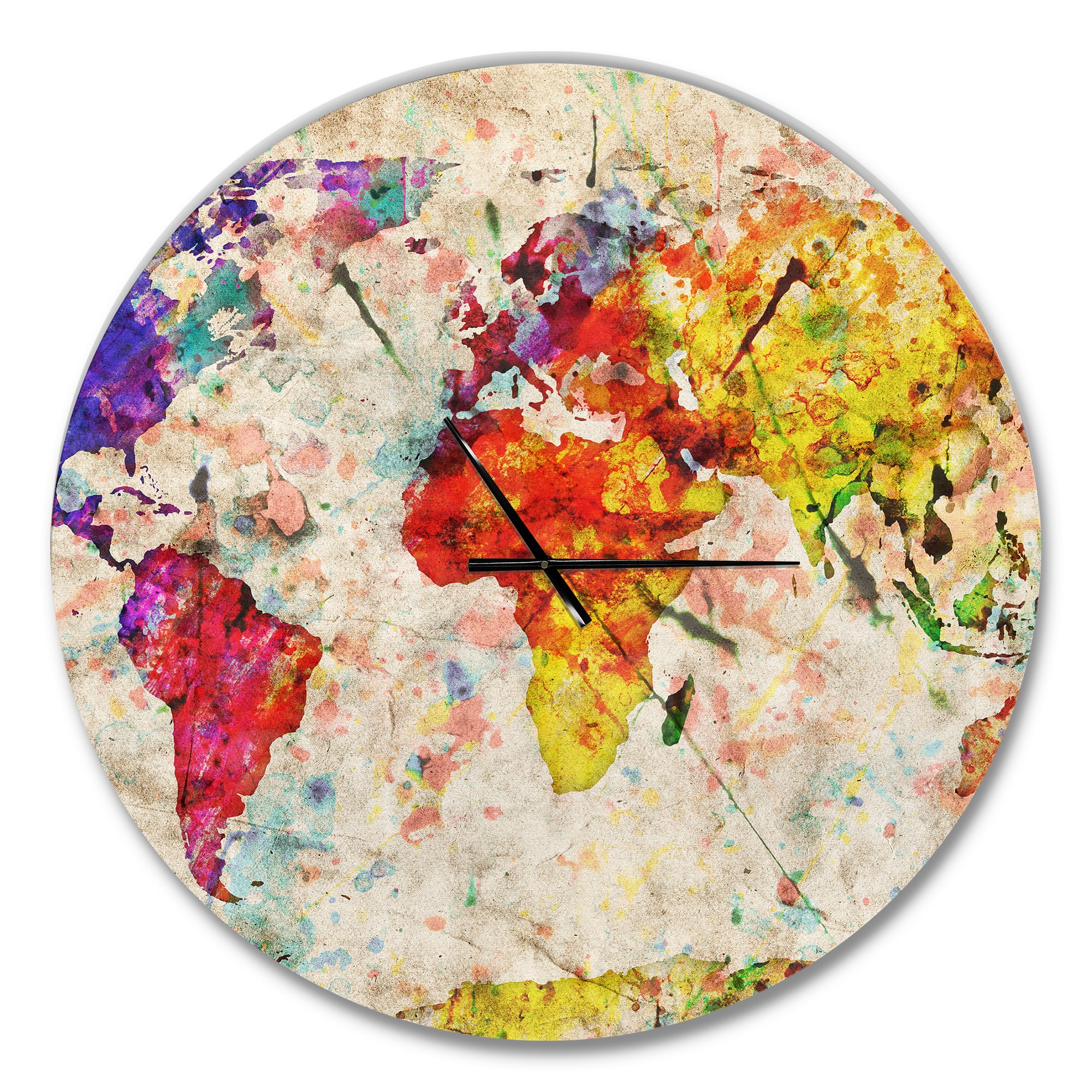 Designart 'Vintage World Map Watercolor Modern Wall Clock